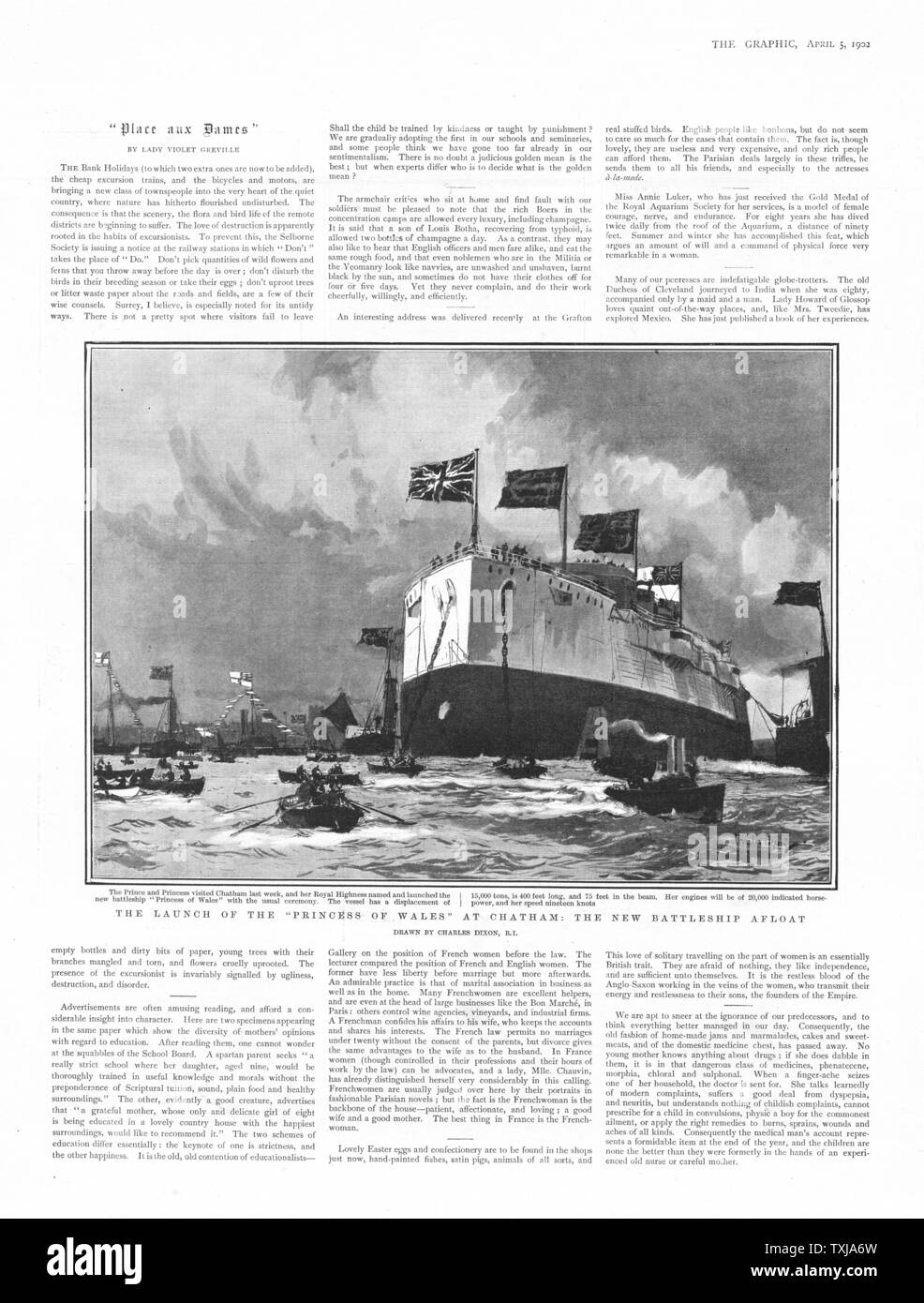 1902 Le magazine graphique Lancement du HMS Prince de Galles à Chatham Dockyard Banque D'Images