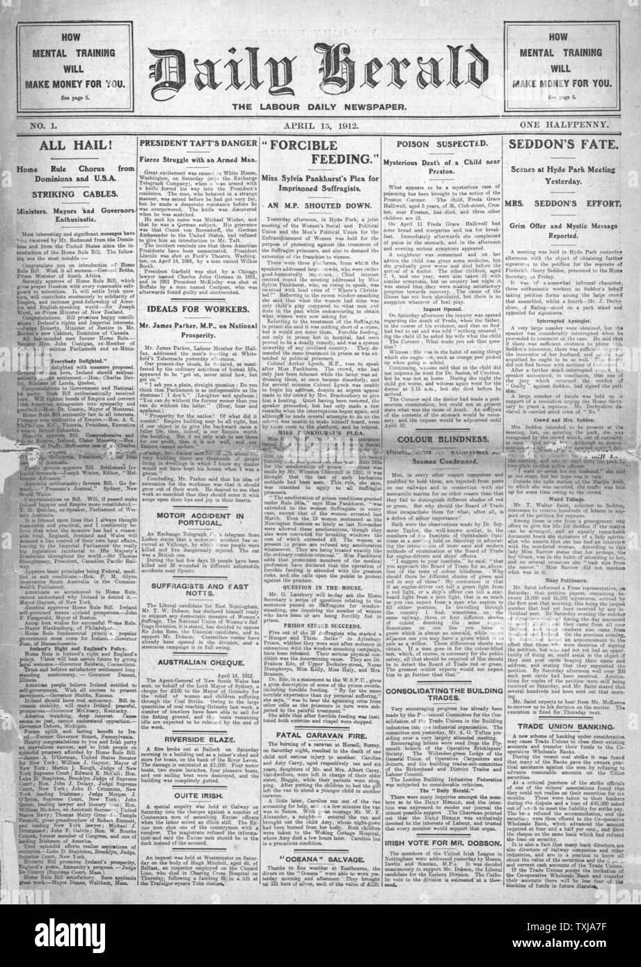 1912 Daily Herald Newspaper front page Banque D'Images