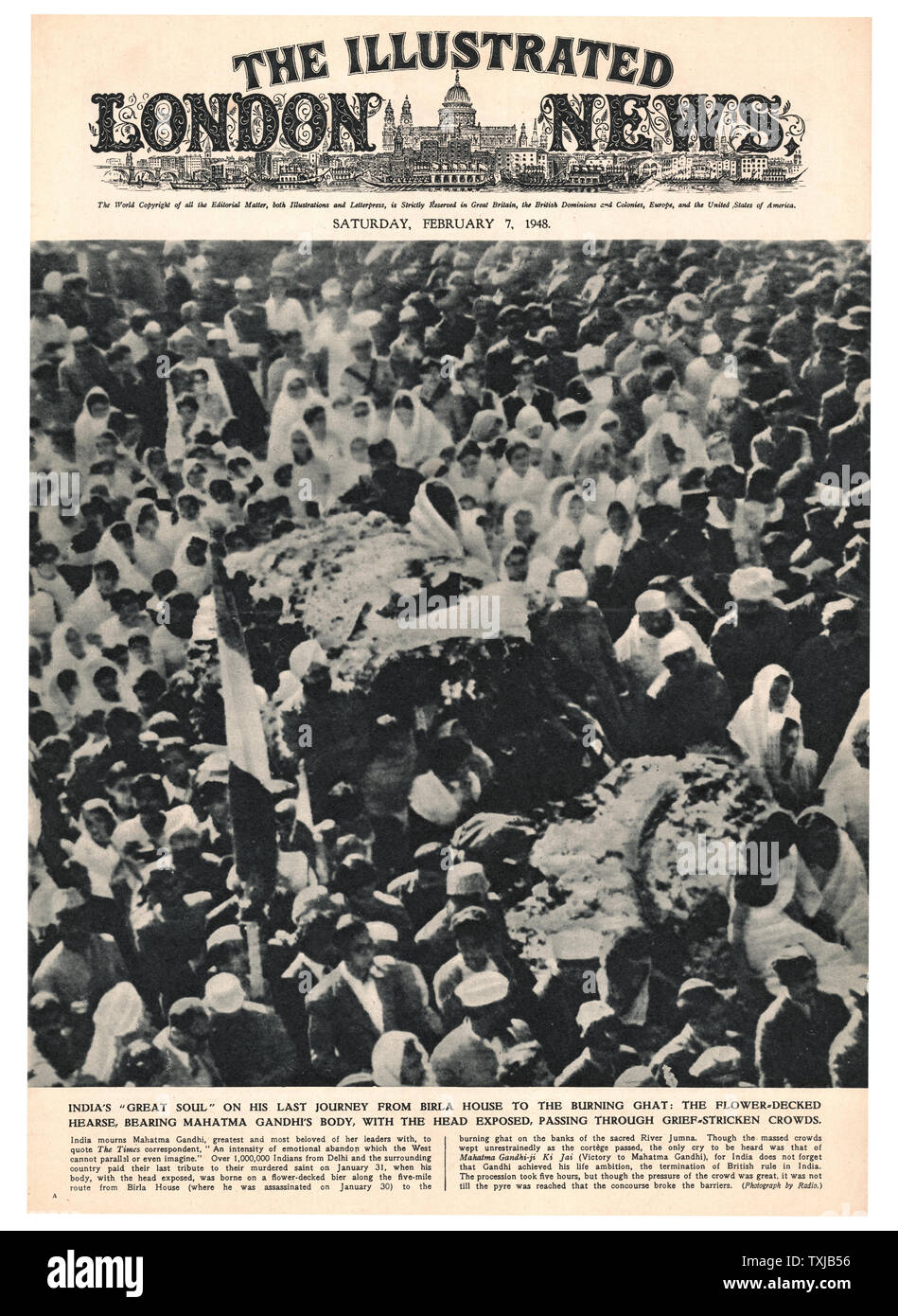 1948 Illustrated London News magazine front page Funérailles de Mahatma Ghandi Banque D'Images