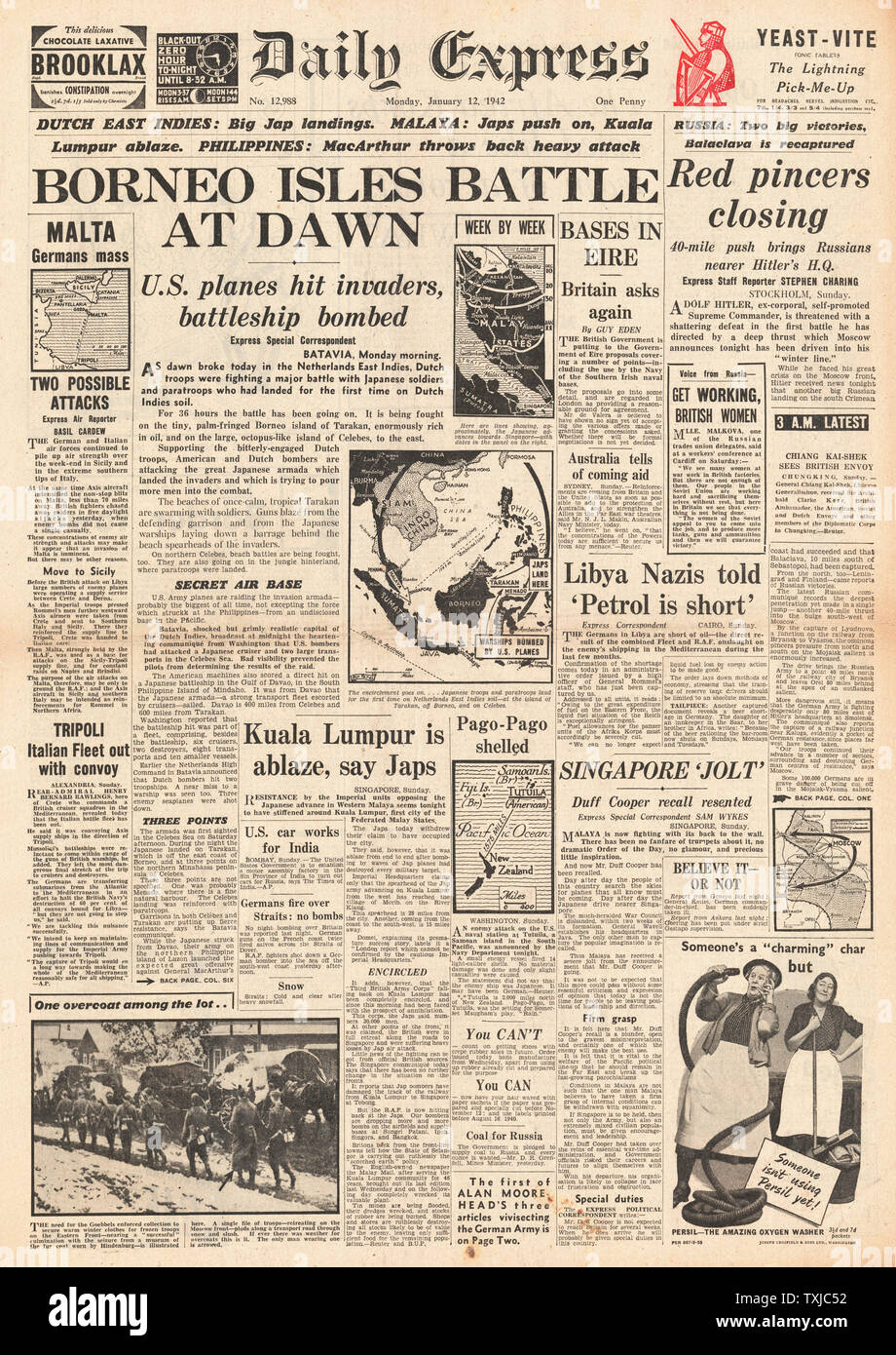 1942 front page Express tous les jours les forces japonaises Dutch East Indies Banque D'Images