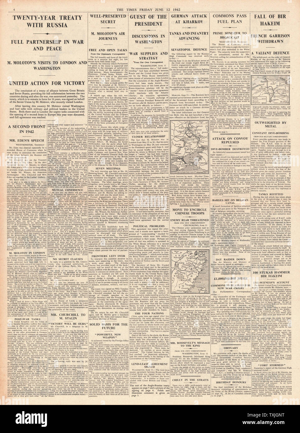 1942 page 4 la fois la Grande-Bretagne et la Russie signent 20 Pacte d'assistance de l'année Banque D'Images