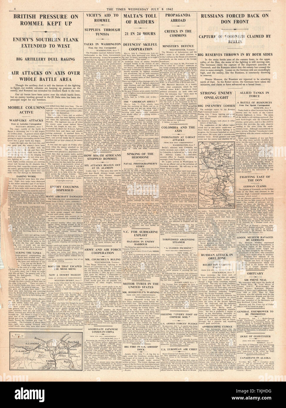 1942 page 4 la fois Bataille pour El Alamein, Orel, Koursk, Kharkov et combats aériens au-dessus de Malte Banque D'Images