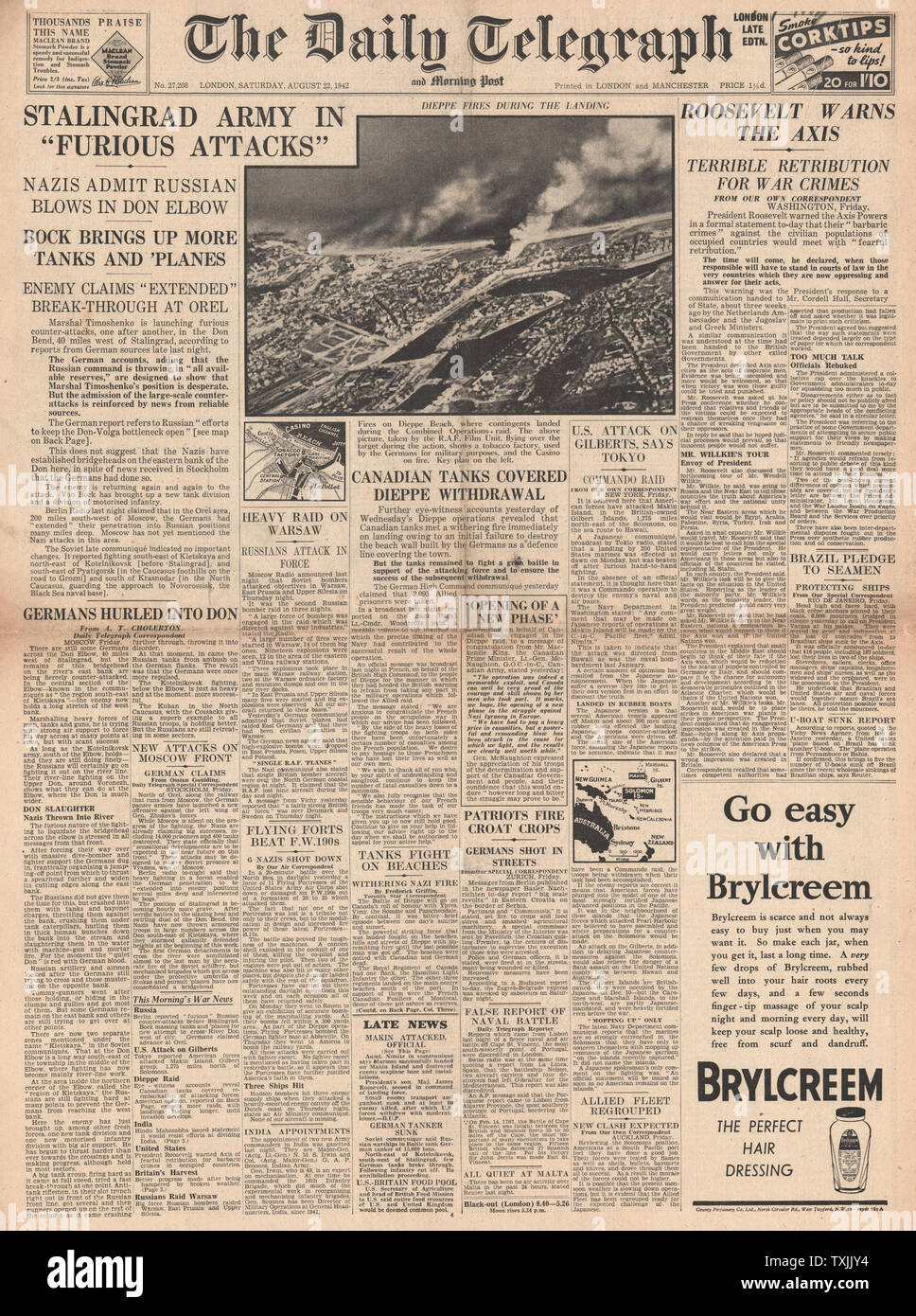 1942 front page Daily Telegraph Bataille pour Stalingrad Banque D'Images