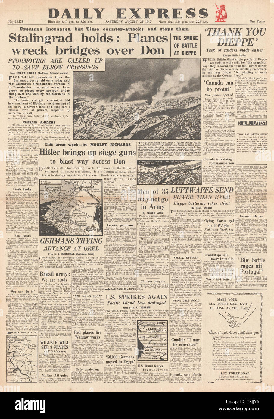1942 front page Daily Express Bataille pour Stalingrad Banque D'Images