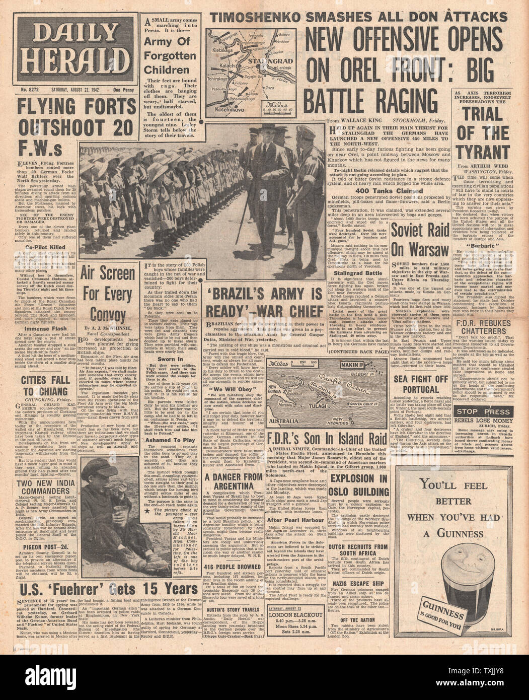 1942 front page Daily Herald Bataille pour Orel Banque D'Images