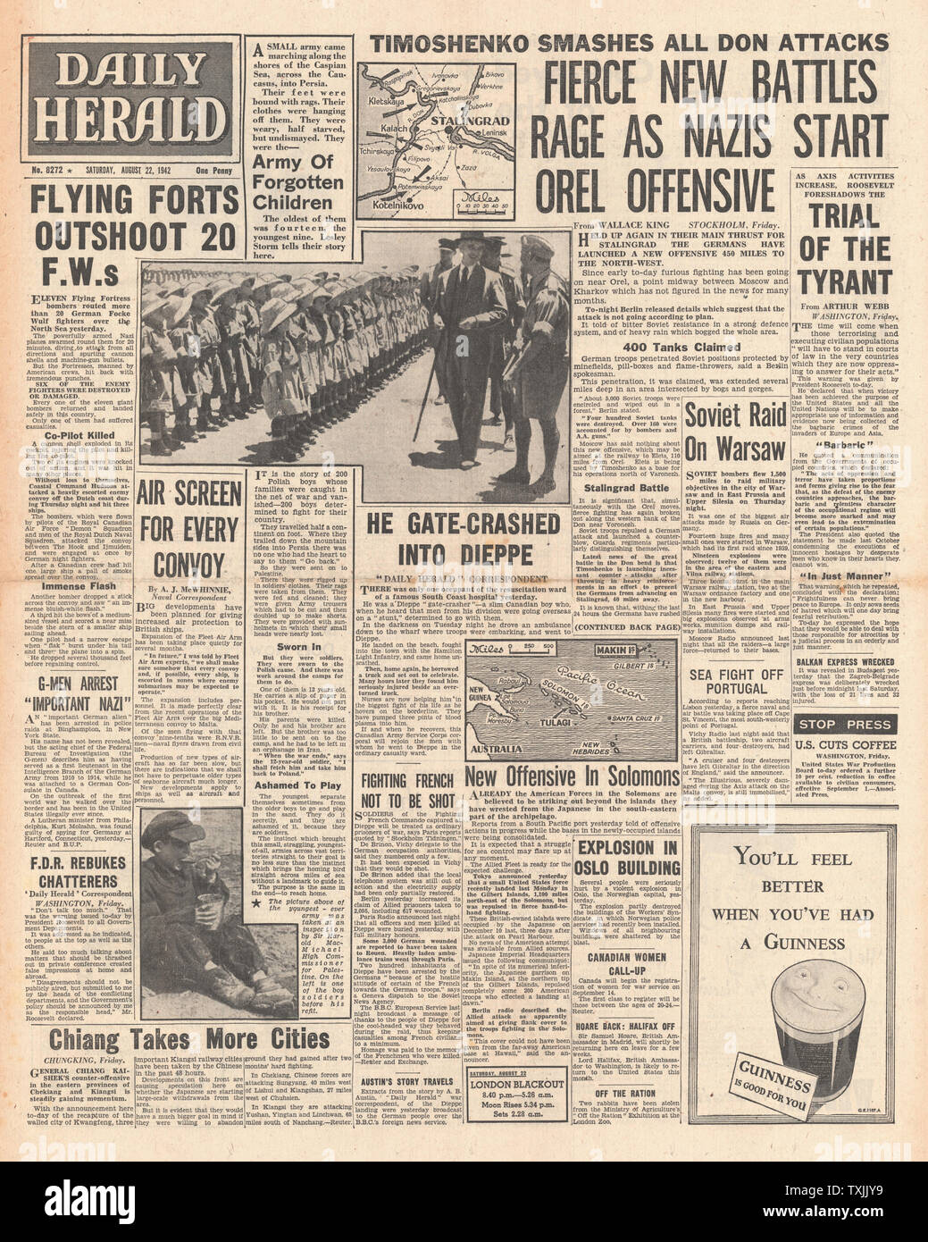 1942 front page Daily Herald Bataille pour Orel Banque D'Images