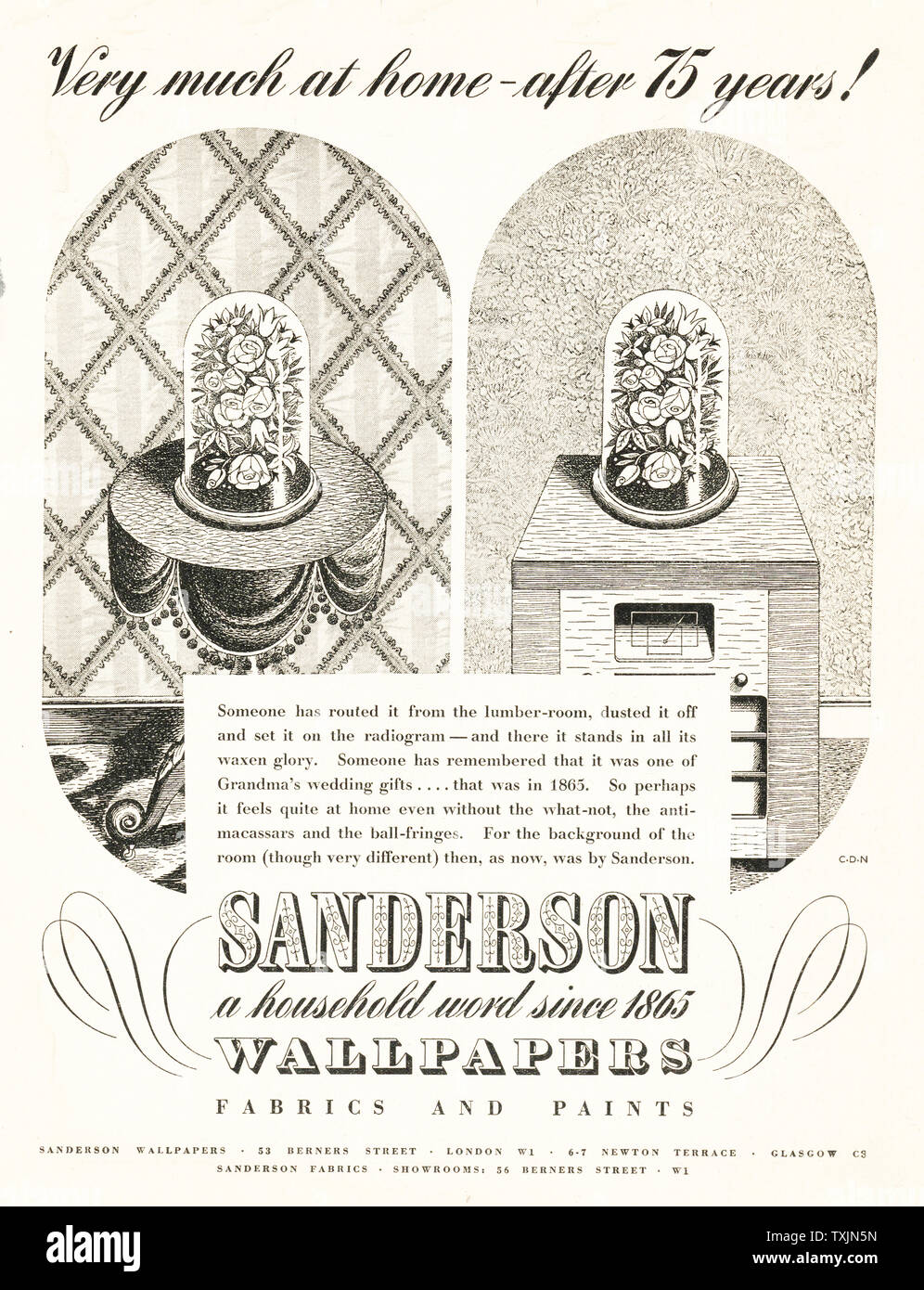 1940 Magazine BRITANNIQUE Sanderson Wallpapers Annonce Banque D'Images