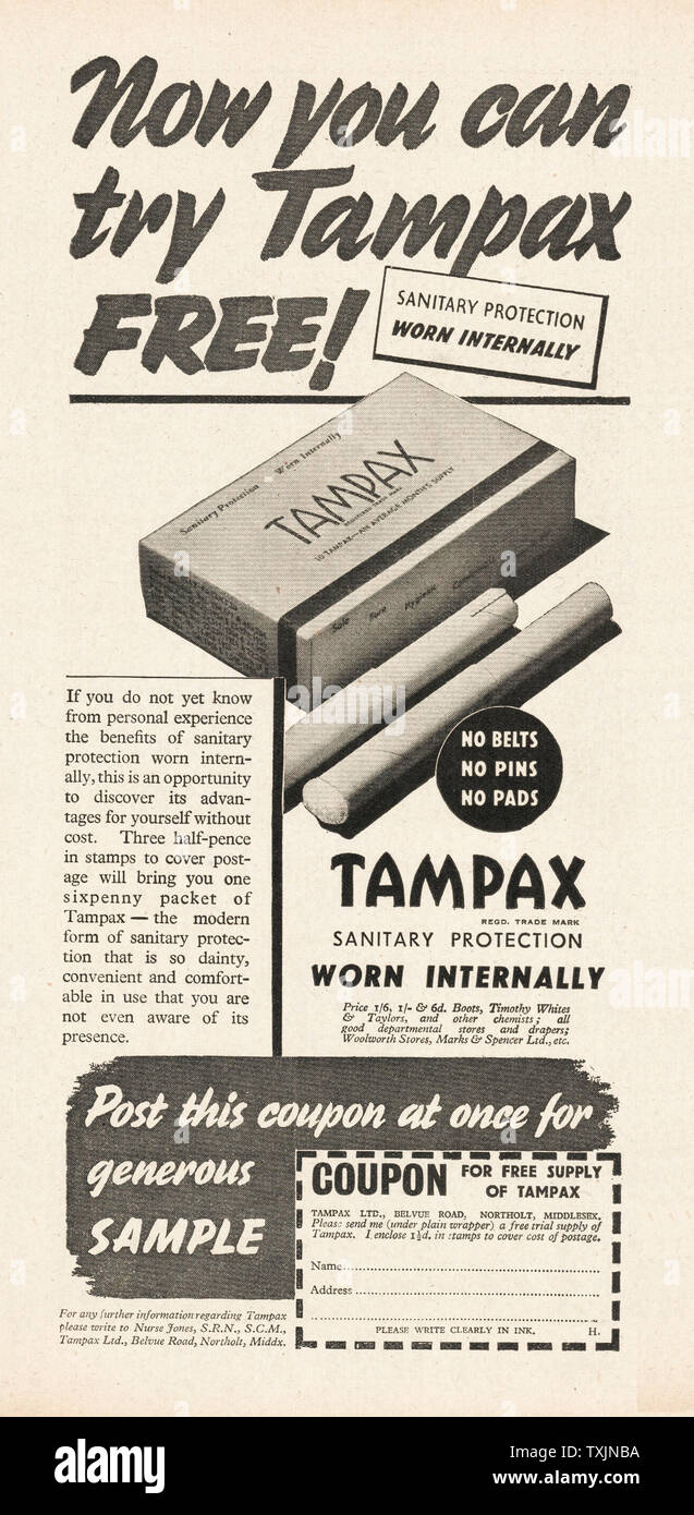 1940 Le magazine britannique annonce Tampax Banque D'Images