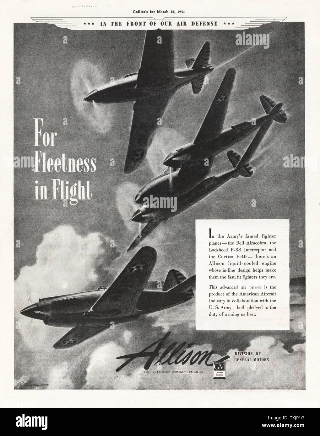 1941 Magazine BRITANNIQUE Allison moteurs d'annonce Banque D'Images