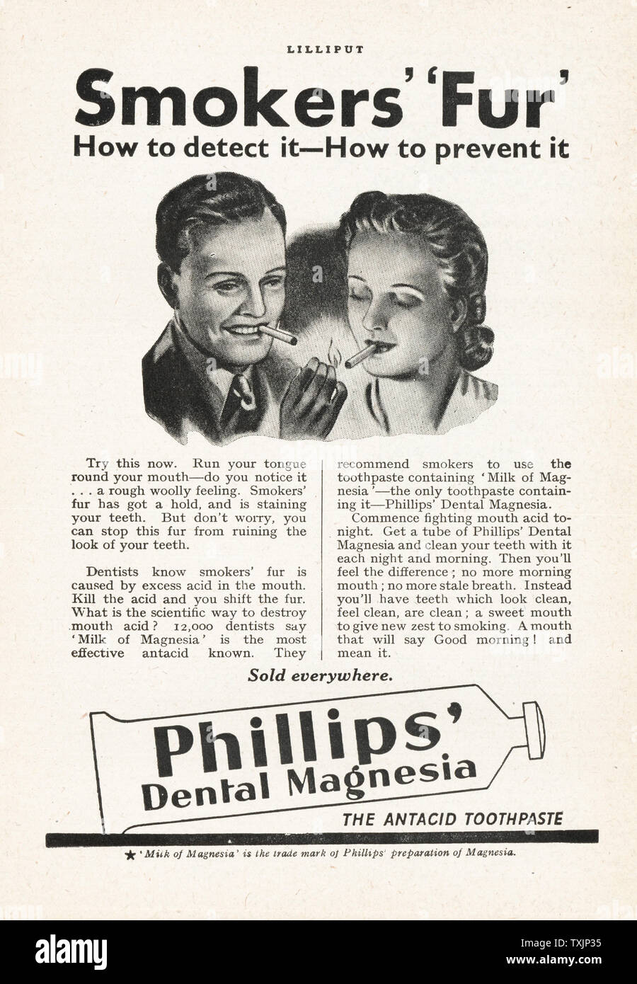 1941 Magazine BRITANNIQUE Phillips annonce magnésie dentaire Banque D'Images