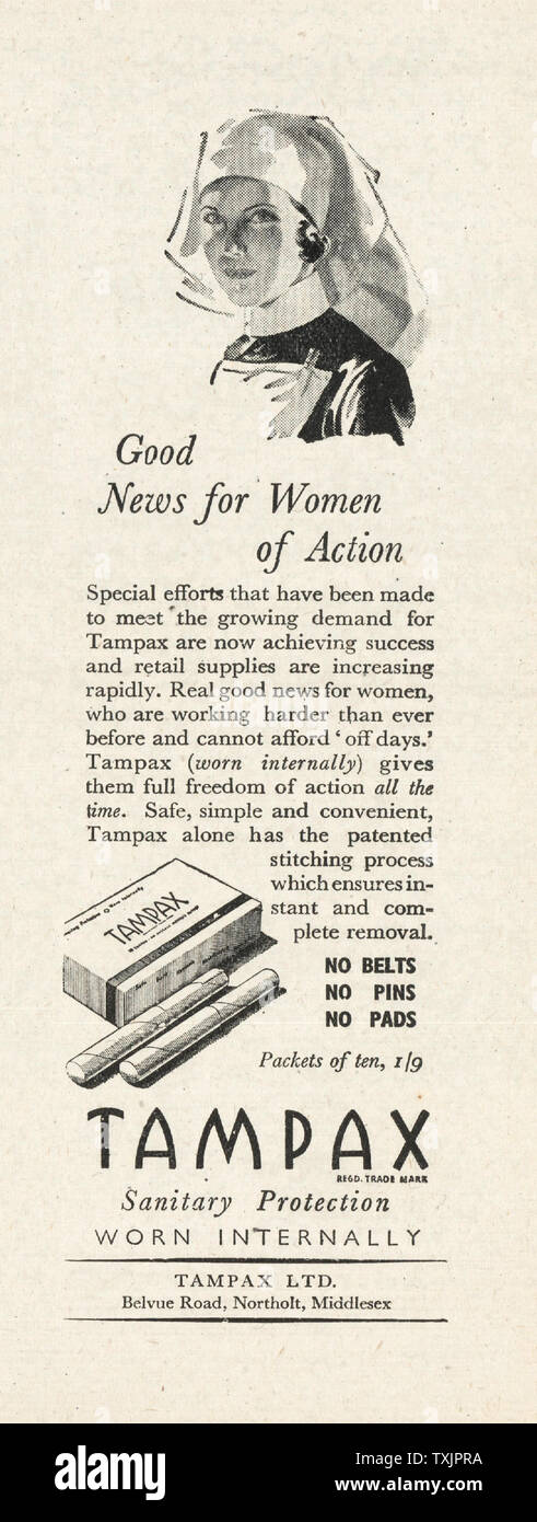 1945 Le magazine britannique annonce Tampax Banque D'Images