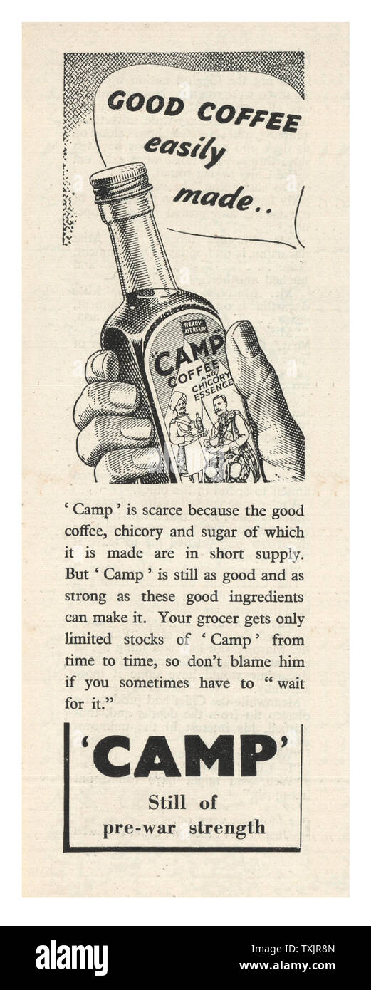 1946 Le magazine britannique annonce Café Camp Banque D'Images