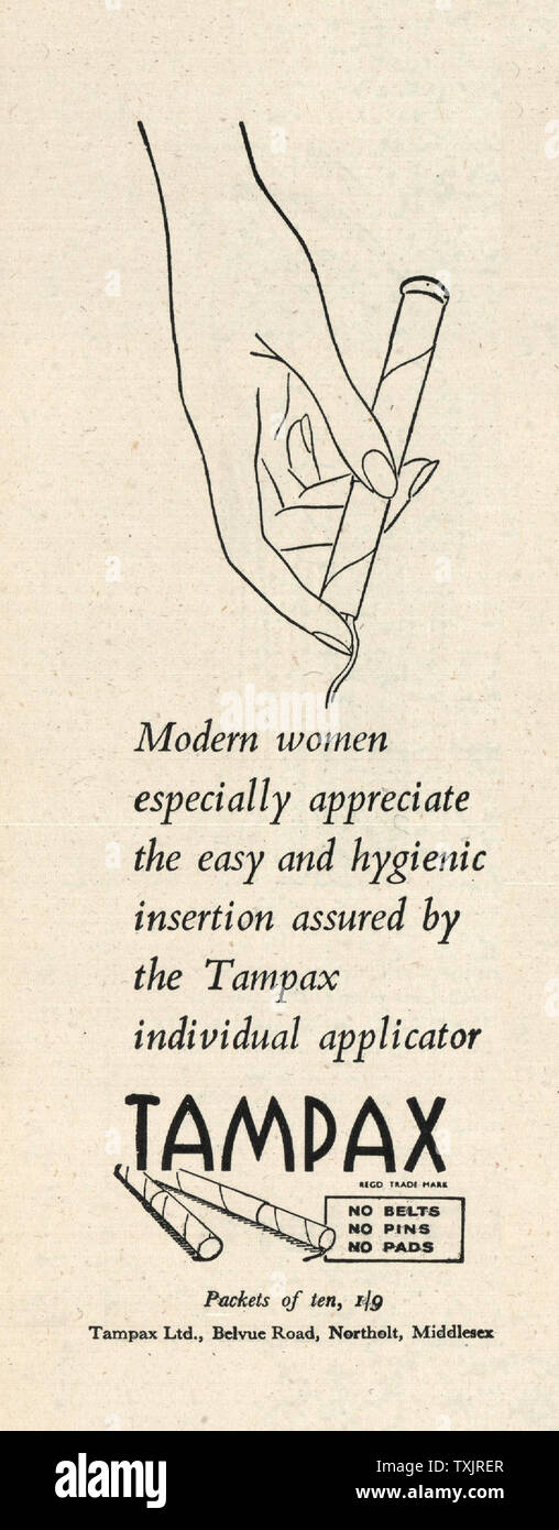 1945 Le magazine britannique annonce Tampax Banque D'Images