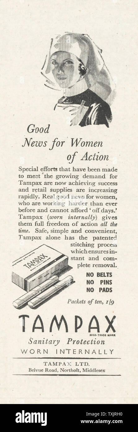 1945 Le magazine britannique annonce Tampax Banque D'Images