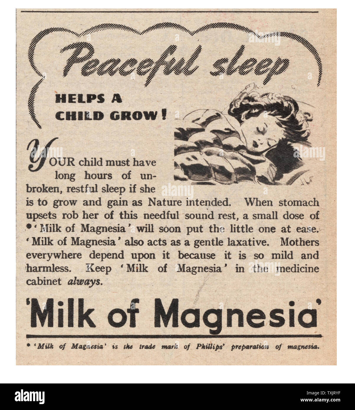 1945 Magazine BRITANNIQUE Phillips le lait de magnésie annonce Banque D'Images