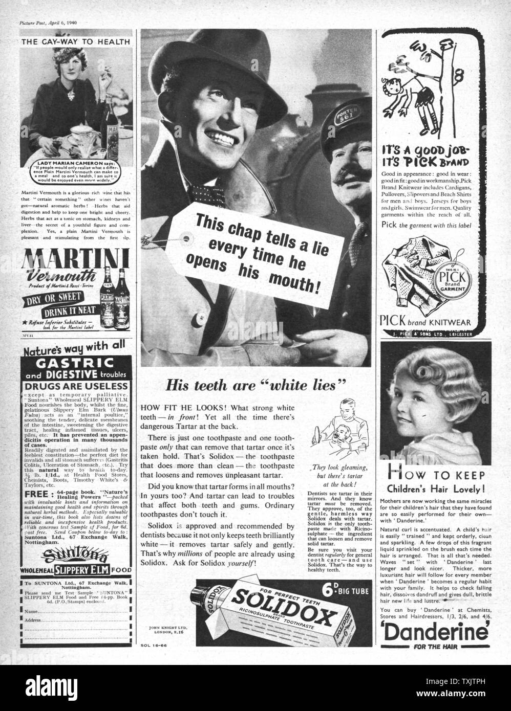 1940 Magazine BRITANNIQUE Solidox annonce Dentifrice Banque D'Images
