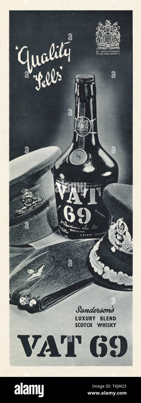 1941 Le magazine britannique annonce Whisky VAT 69 Banque D'Images