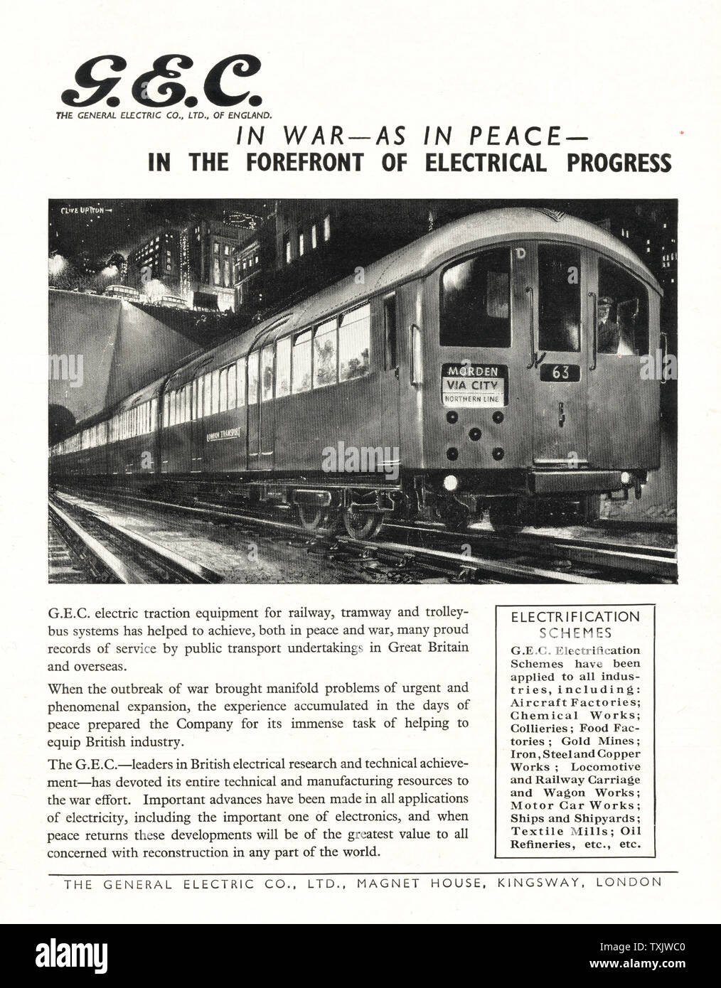 1944 Magazine britannique GEC annonce l'équipement électrique Banque D'Images
