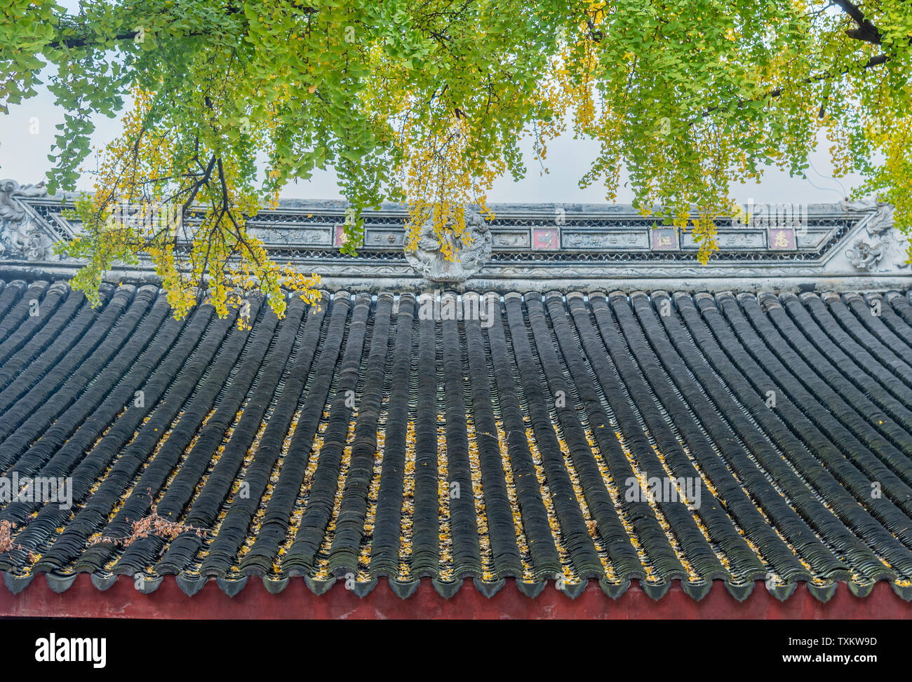 Les avant-toits et toits de Sea Breeze Spa Resort Hotel Temple Building à Suzhou Banque D'Images