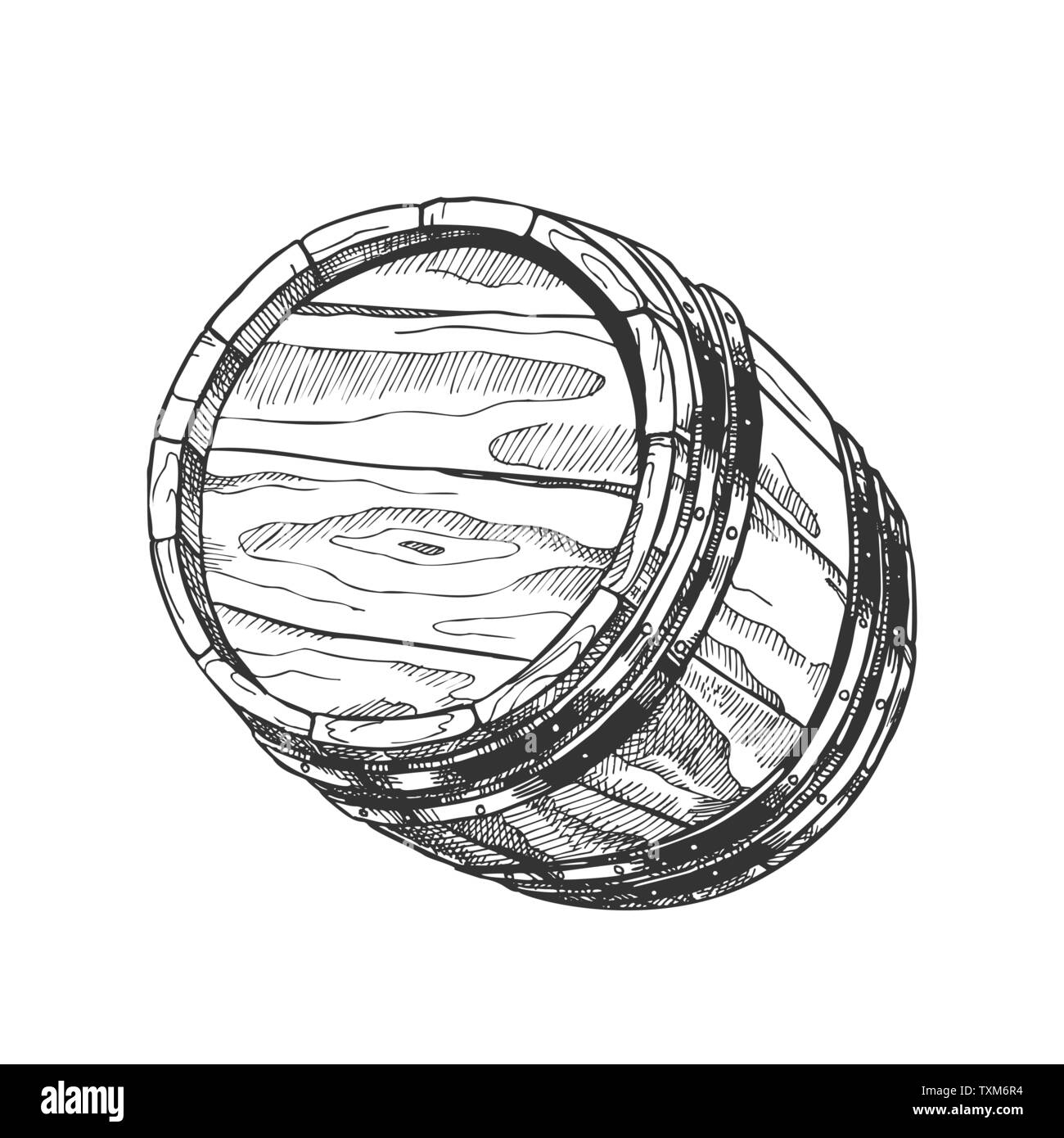 Dessiné à la main Vintage Cask Baril pour vecteur liquide Illustration de Vecteur