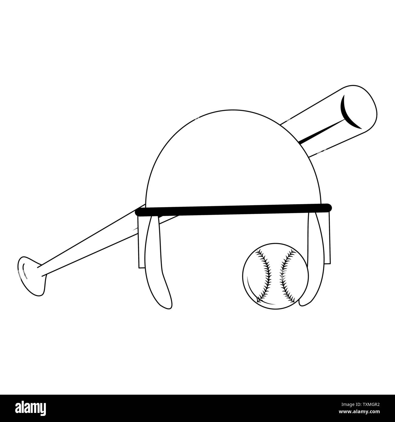 Luttre baseball icône éléments cartoon en noir et blanc Illustration de Vecteur