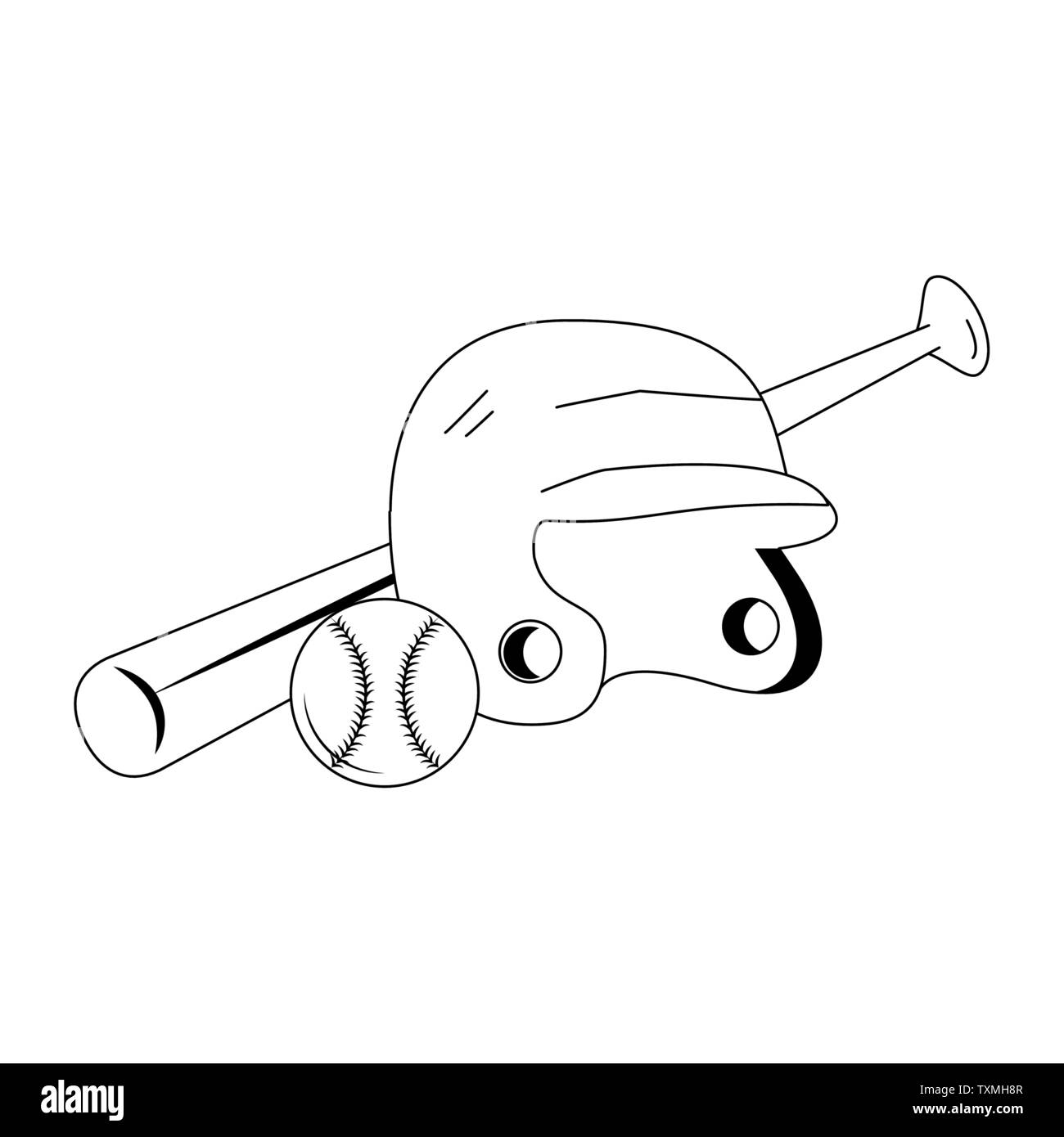 Luttre baseball icône éléments cartoon en noir et blanc Illustration de Vecteur