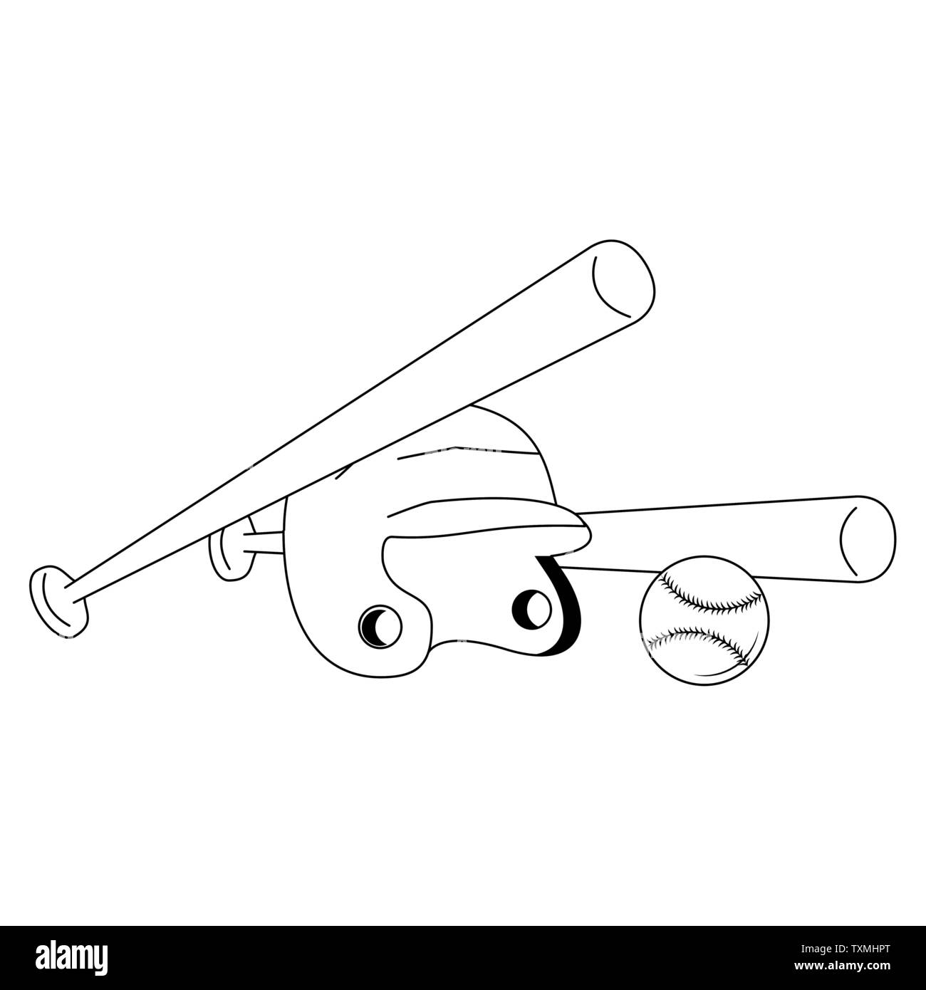 Luttre baseball icône éléments cartoon en noir et blanc Illustration de Vecteur