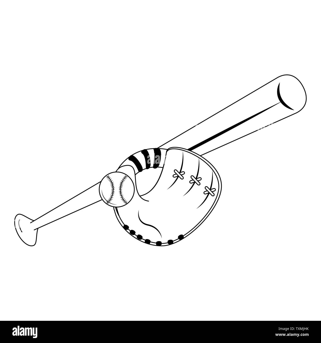 Luttre baseball icône éléments cartoon en noir et blanc Illustration de Vecteur