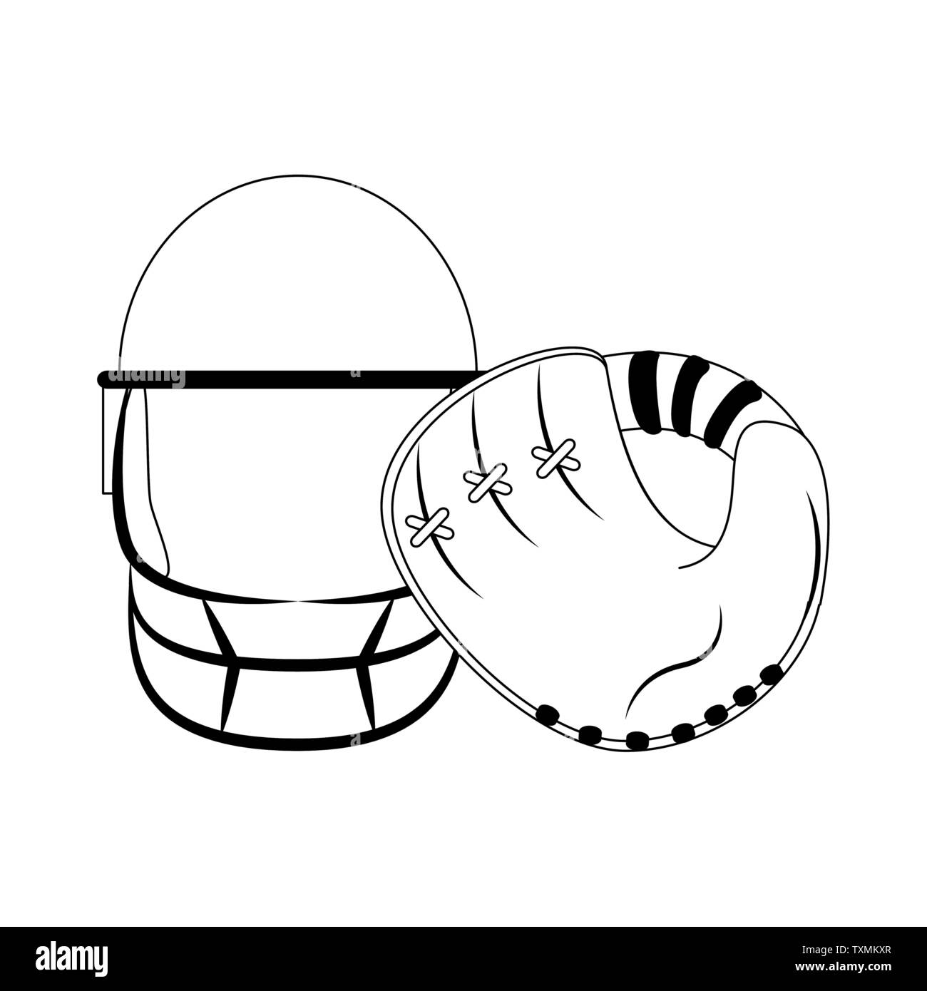 Luttre baseball icône éléments cartoon en noir et blanc Illustration de Vecteur