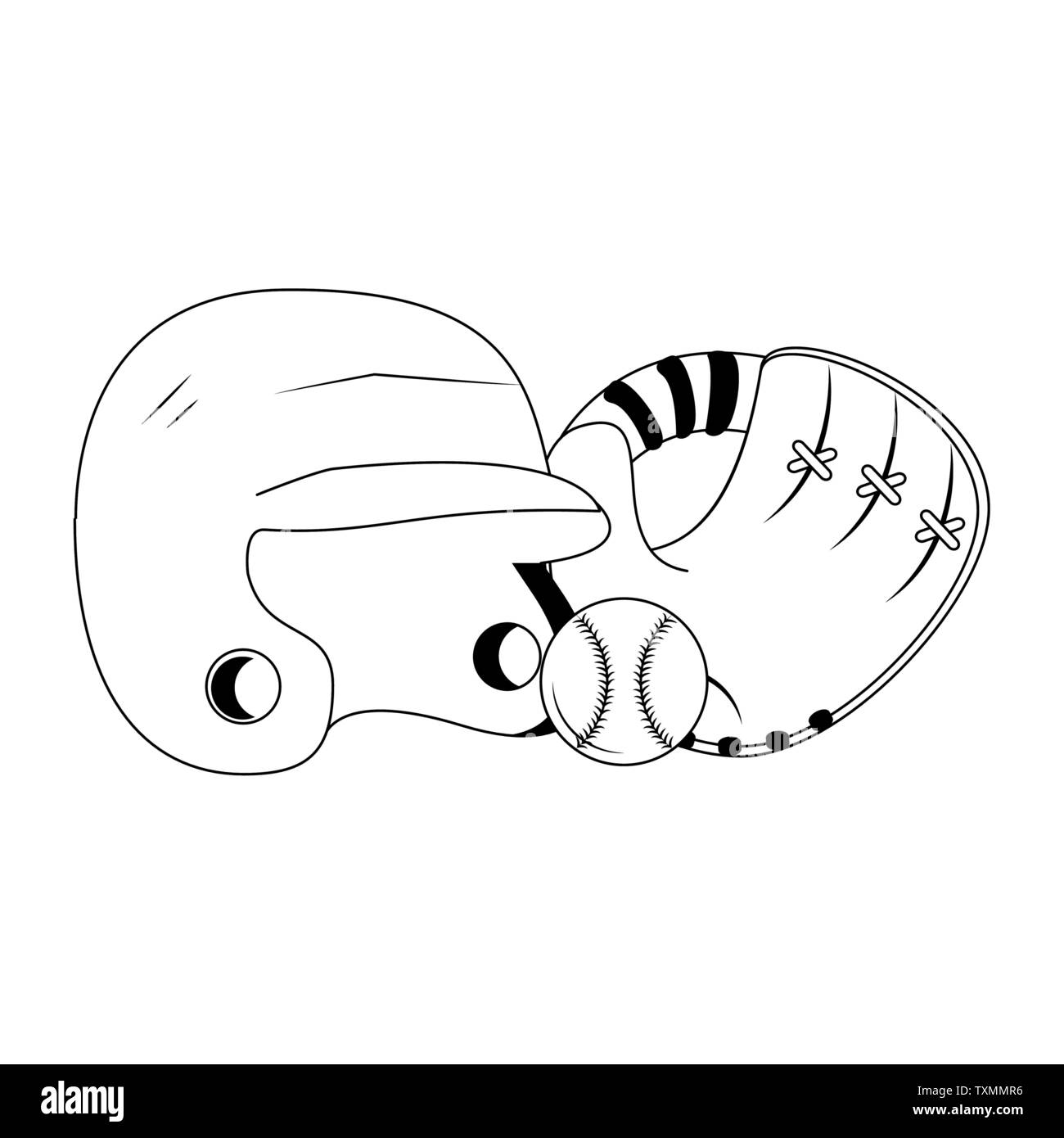 Luttre baseball icône éléments cartoon en noir et blanc Illustration de Vecteur