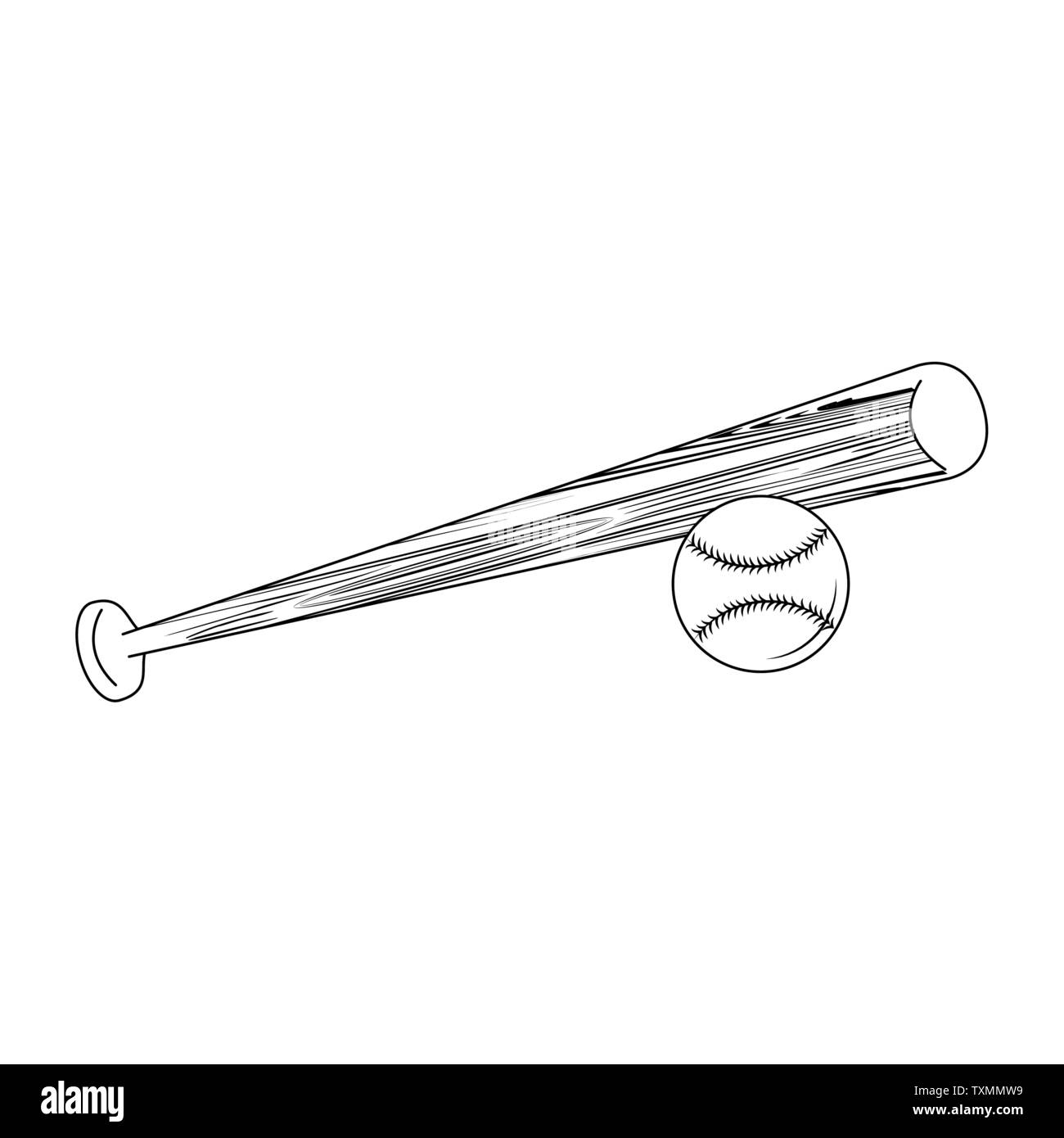 Luttre baseball icône éléments cartoon en noir et blanc Illustration de Vecteur