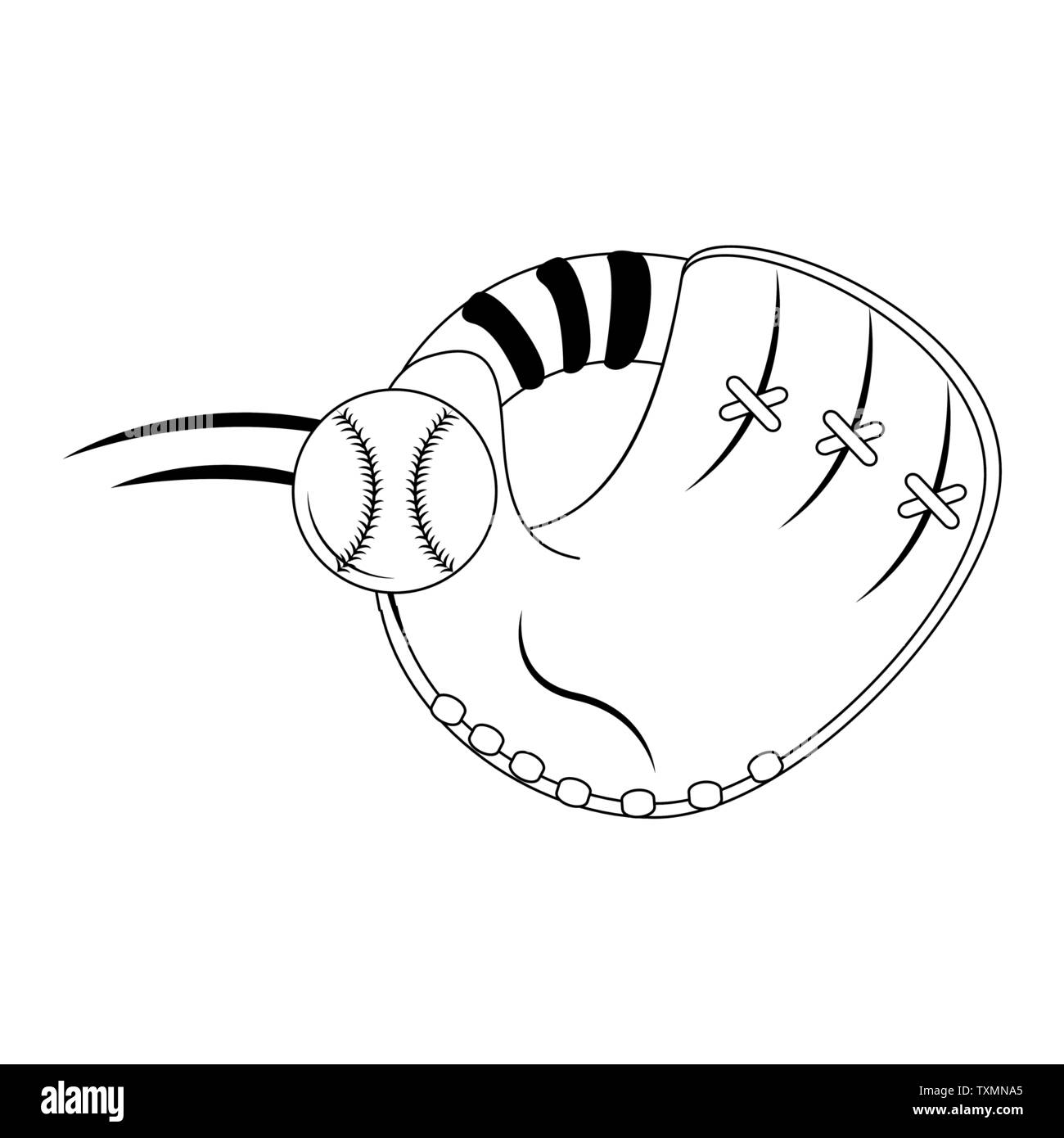 Luttre baseball icône éléments cartoon en noir et blanc Illustration de Vecteur