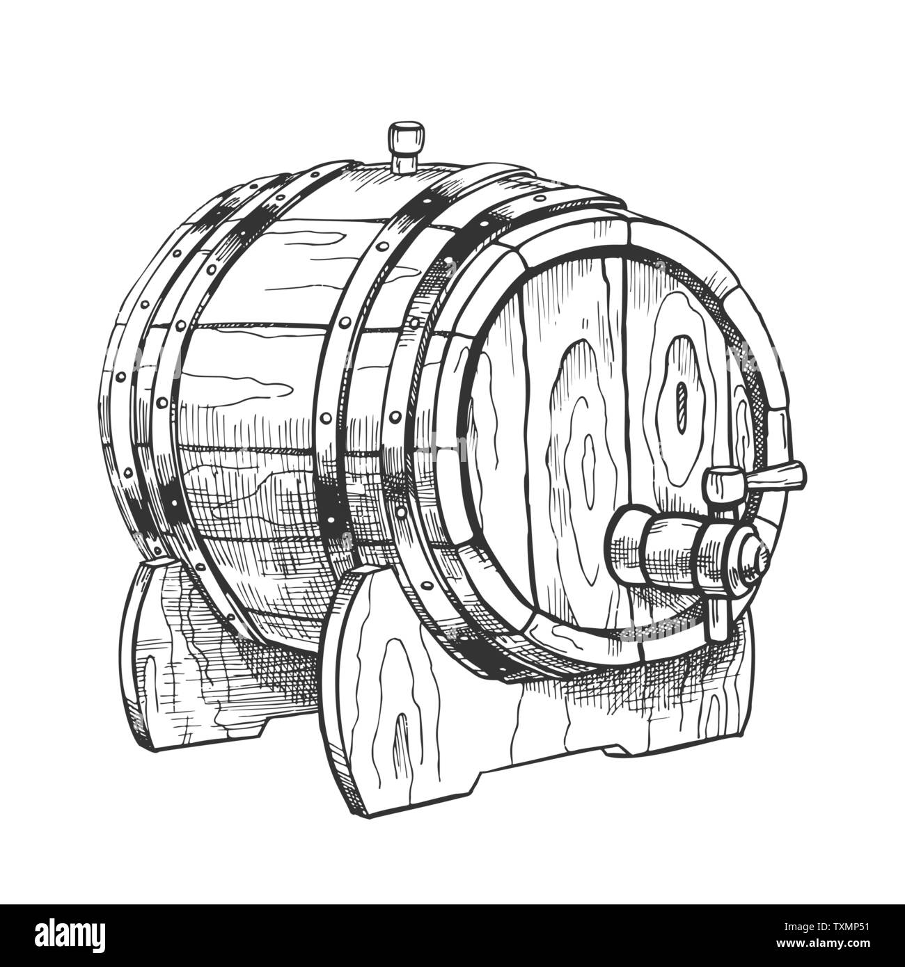 Vintage tirée du baril avec robinet pour un vecteur liquide Illustration de Vecteur