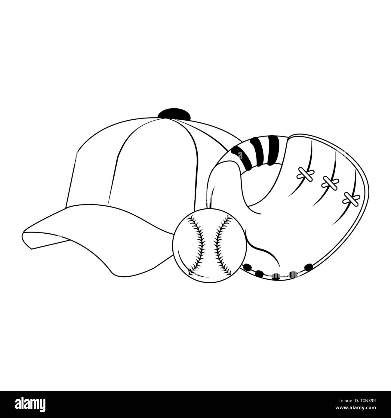 Luttre baseball icône éléments cartoon en noir et blanc Illustration de Vecteur