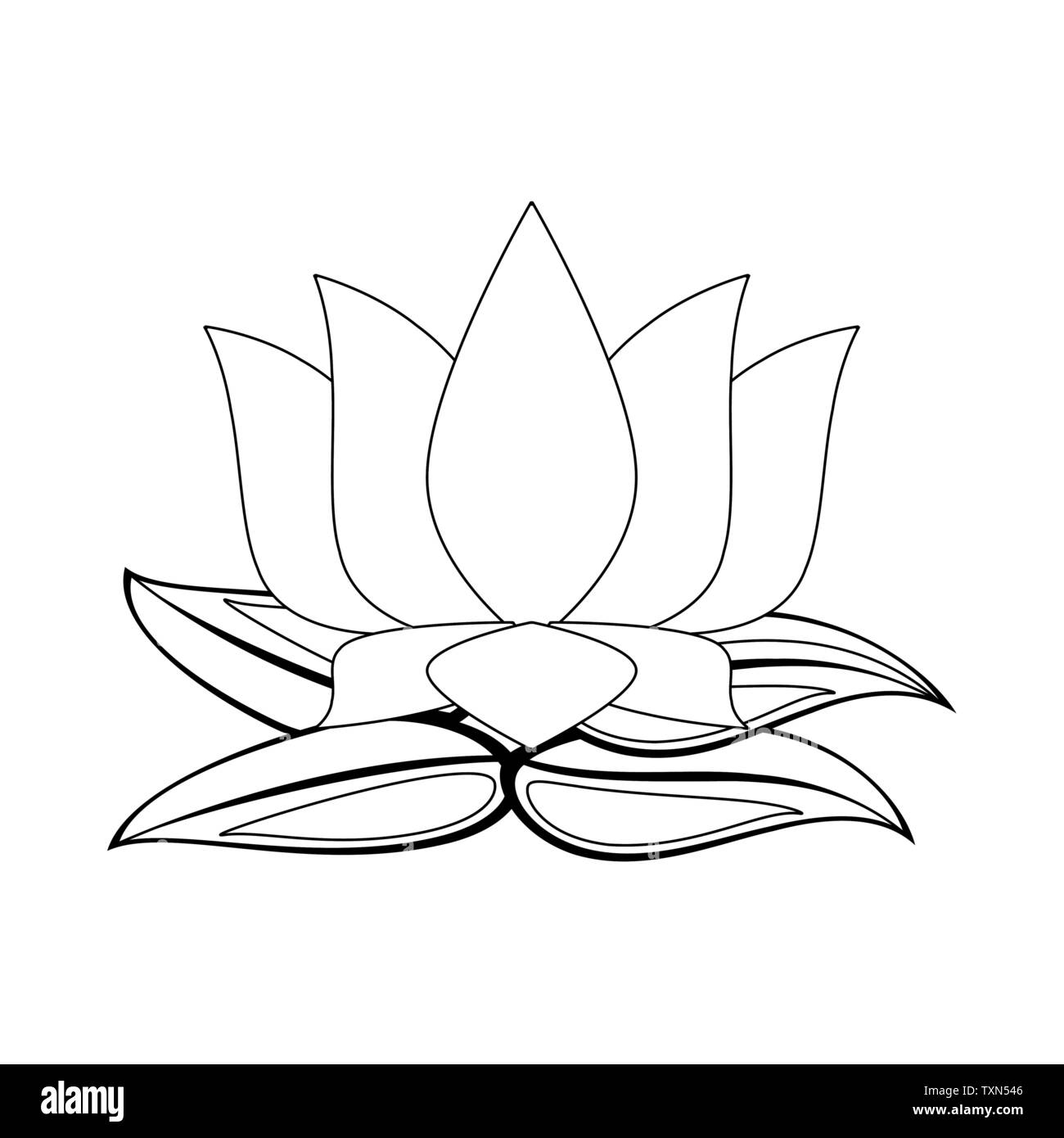 L'icône de fleurs fleur de lotus cartoon en noir et blanc Illustration de Vecteur