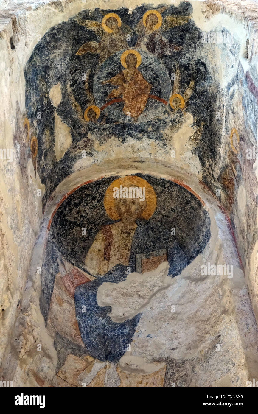 MYSTRAS, Grèce vers mai 2019 fresques sur le mur de l'église Banque D'Images