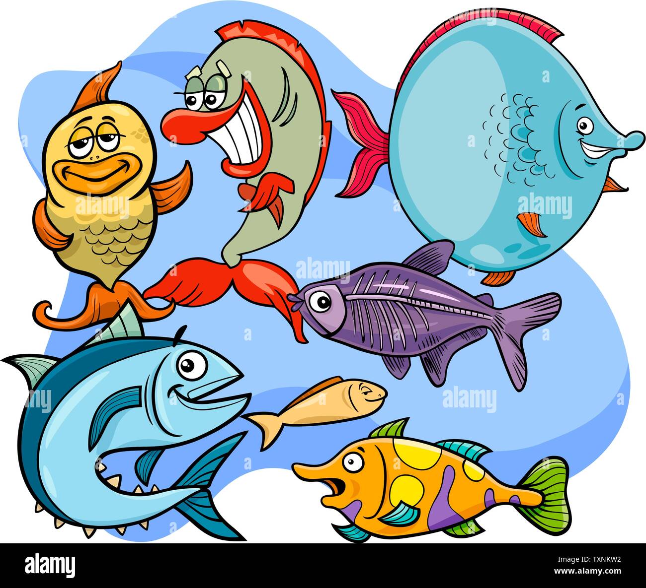 Illustrations de Funny Cartoon Poisson marin Sea Life Groupe Caractères Illustration de Vecteur