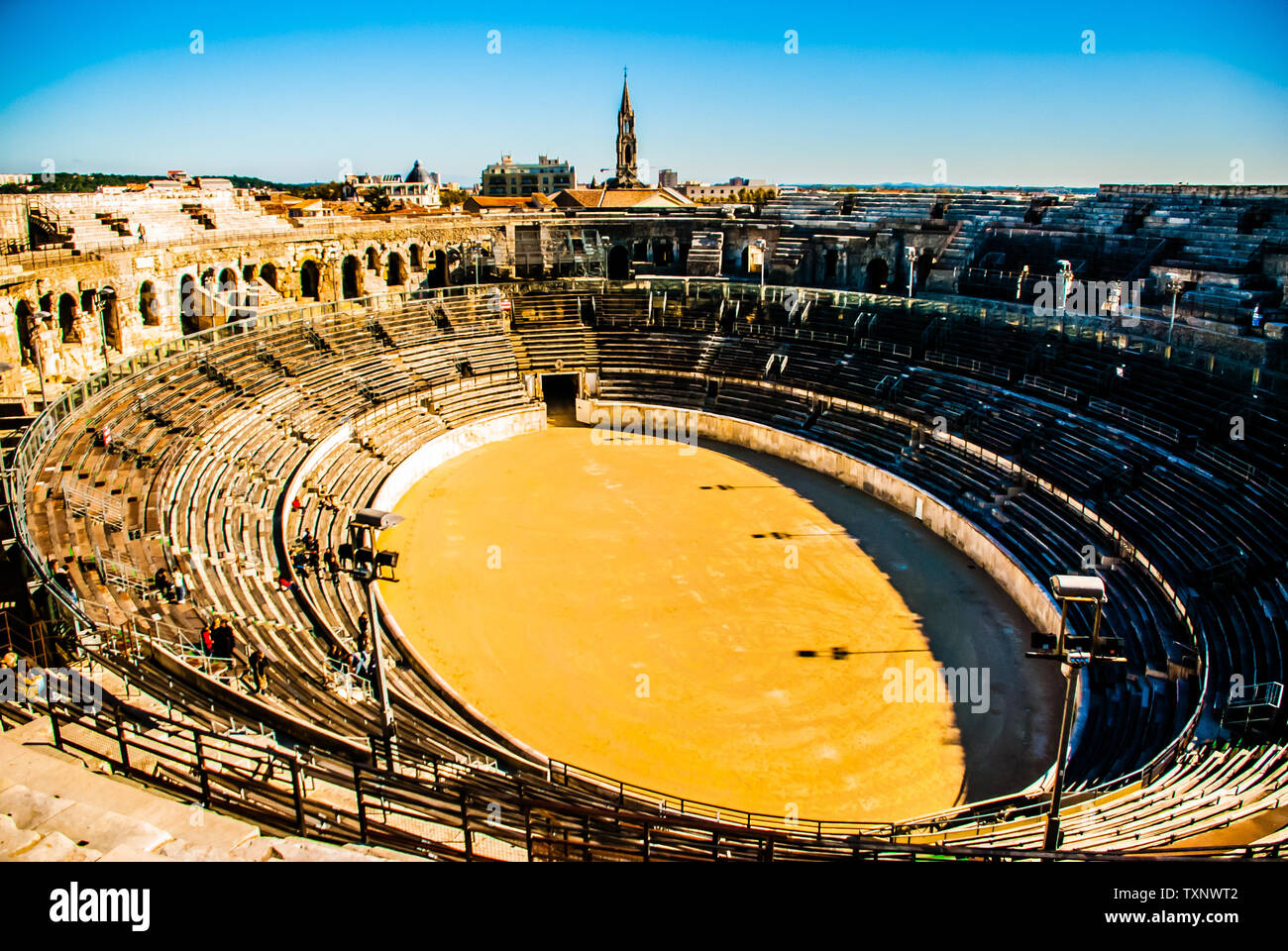 Vue panoramique sur les Arènes de Nîmes Banque D'Images