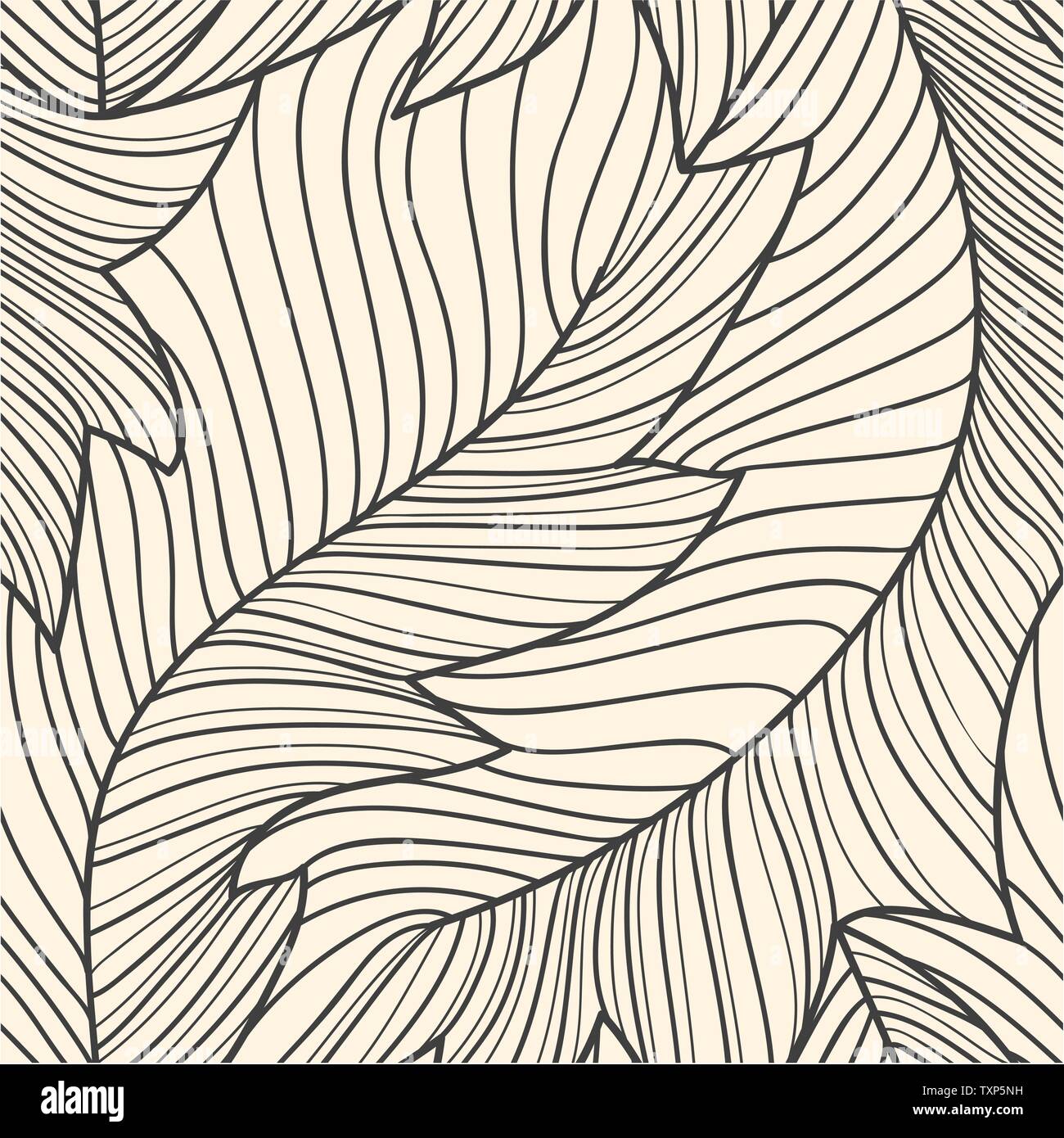 Feuilles de bananier gravure linéaire modèle transparent, motif floral de répétition Illustration de Vecteur