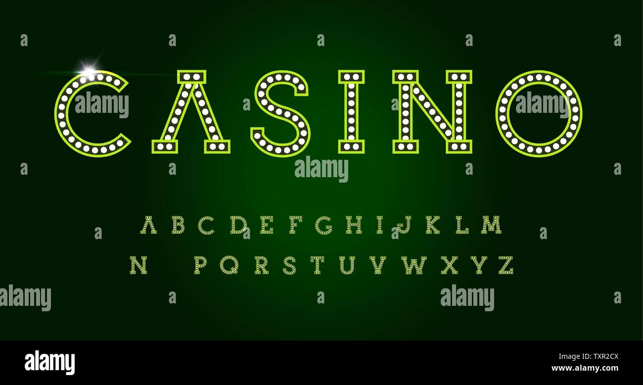 Casino jeu de lettres sur fond vert. Green luxury style vector alphabet latin. Police pour événements, web business, promotions, logos, bannières, monogramme Illustration de Vecteur