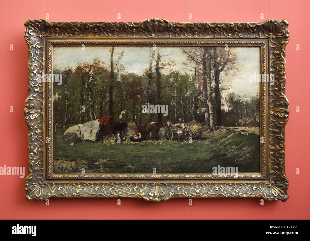Peinture 'camp de gitans' par le Hongrois Mihály Munkácsy peintre de genre (1873) sur l'affichage dans la Alte Nationalgalerie (ancienne Galerie Nationale) à Berlin, Allemagne. Banque D'Images