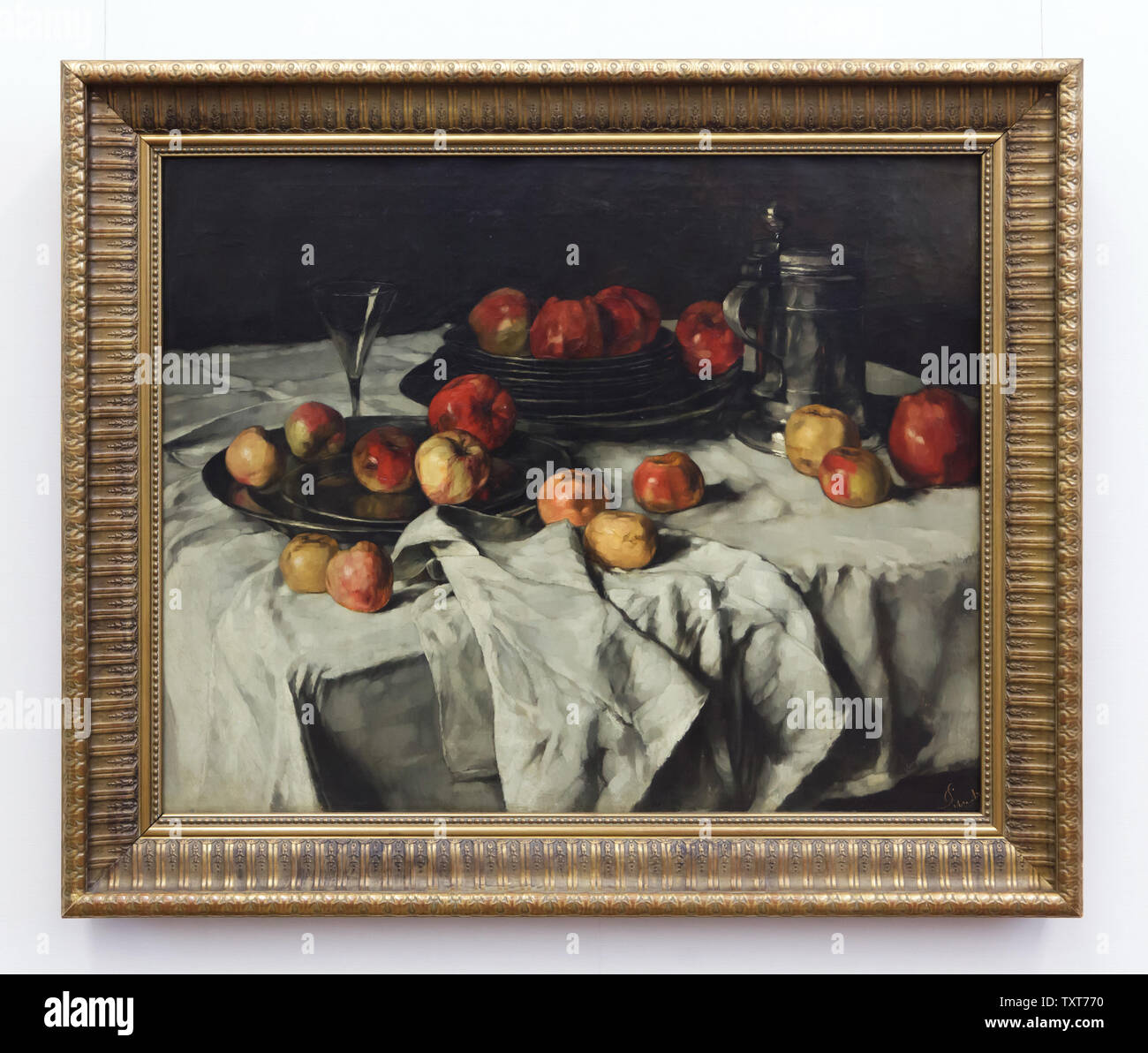 Peinture "La vie avec des pommes par peintre autrichien Carl Schuch (1876) sur l'affichage dans la Alte Nationalgalerie (ancienne Galerie Nationale) à Berlin, Allemagne. Banque D'Images