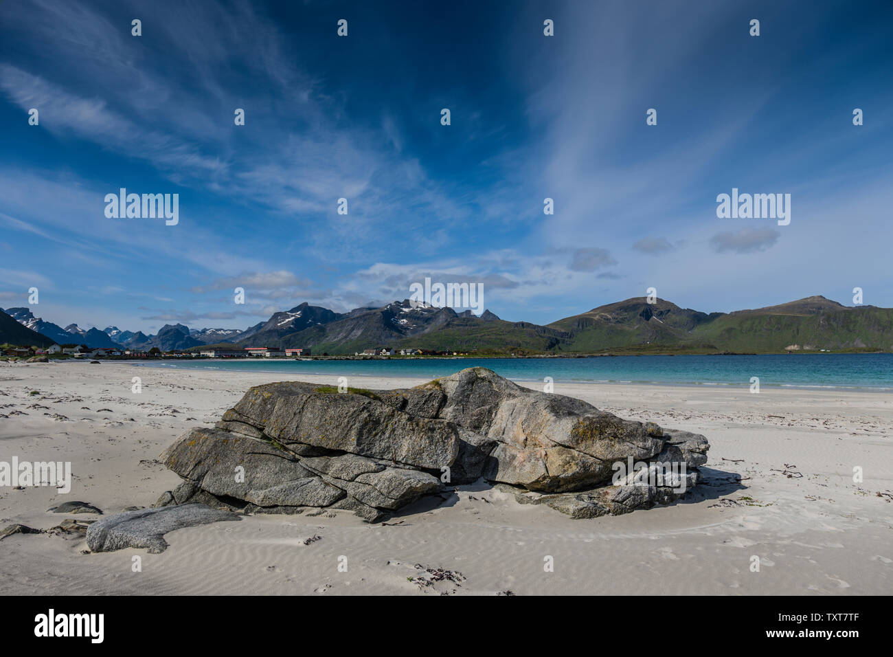 Ramberg plage, îles Lofoten, Norvège. Banque D'Images
