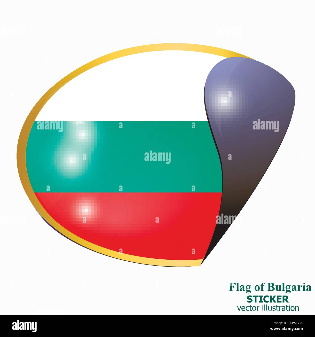 Autocollant lumineux avec le drapeau de la Bulgarie . Heureux jour Bulgarie arrière-plan. Bouton lumineux avec drapeau. Vector illustration avec fond blanc. Illustration de Vecteur