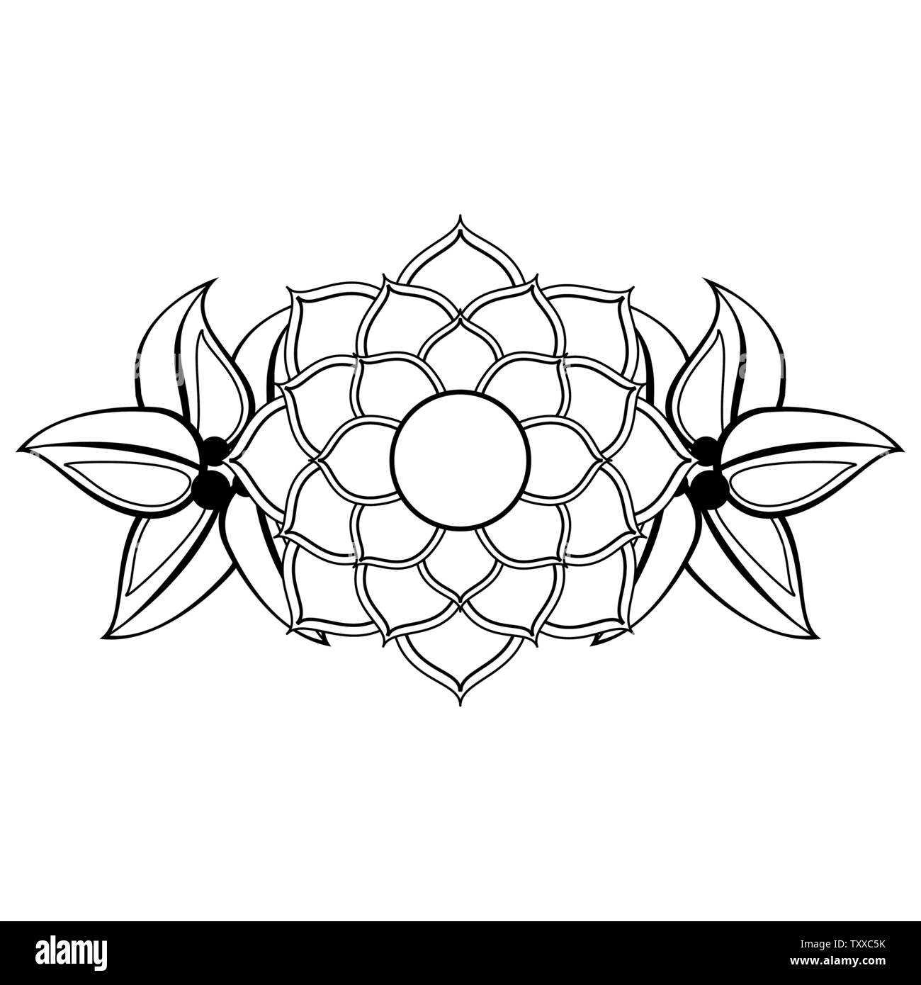 L'icône de fleurs fleur de lotus cartoon en noir et blanc Illustration de Vecteur