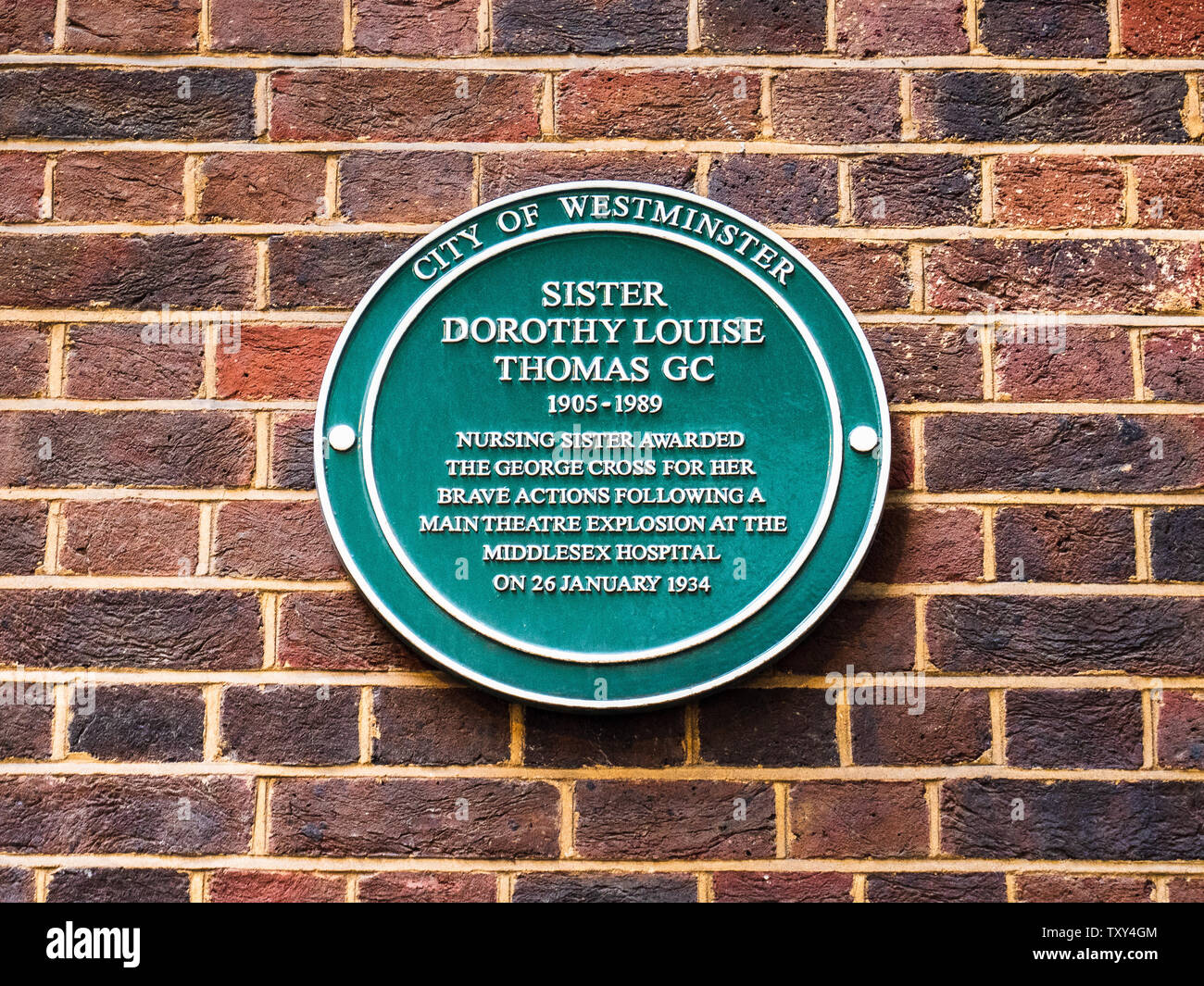 Soeur Dorothy Louise Thomas GC 1905 - 1989 - L'infirmière à l'hôpital Middlesex George Cross décerné pour des actions à la suite d'une explosion en 1934. Banque D'Images