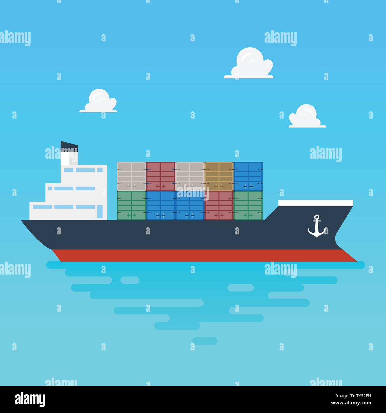 Transport de conteneurs avec style plat. Vector illustration Illustration de Vecteur