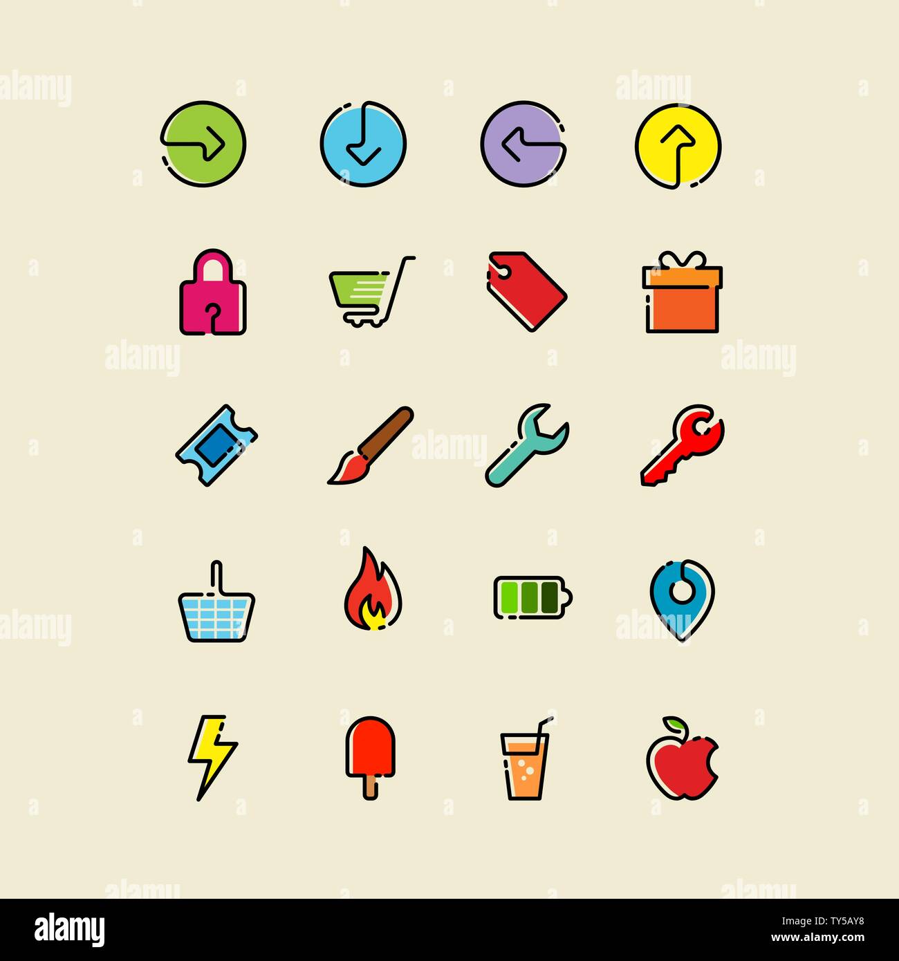 Seule ligne icons set avec quelques détails de couleur et l'accent Illustration de Vecteur