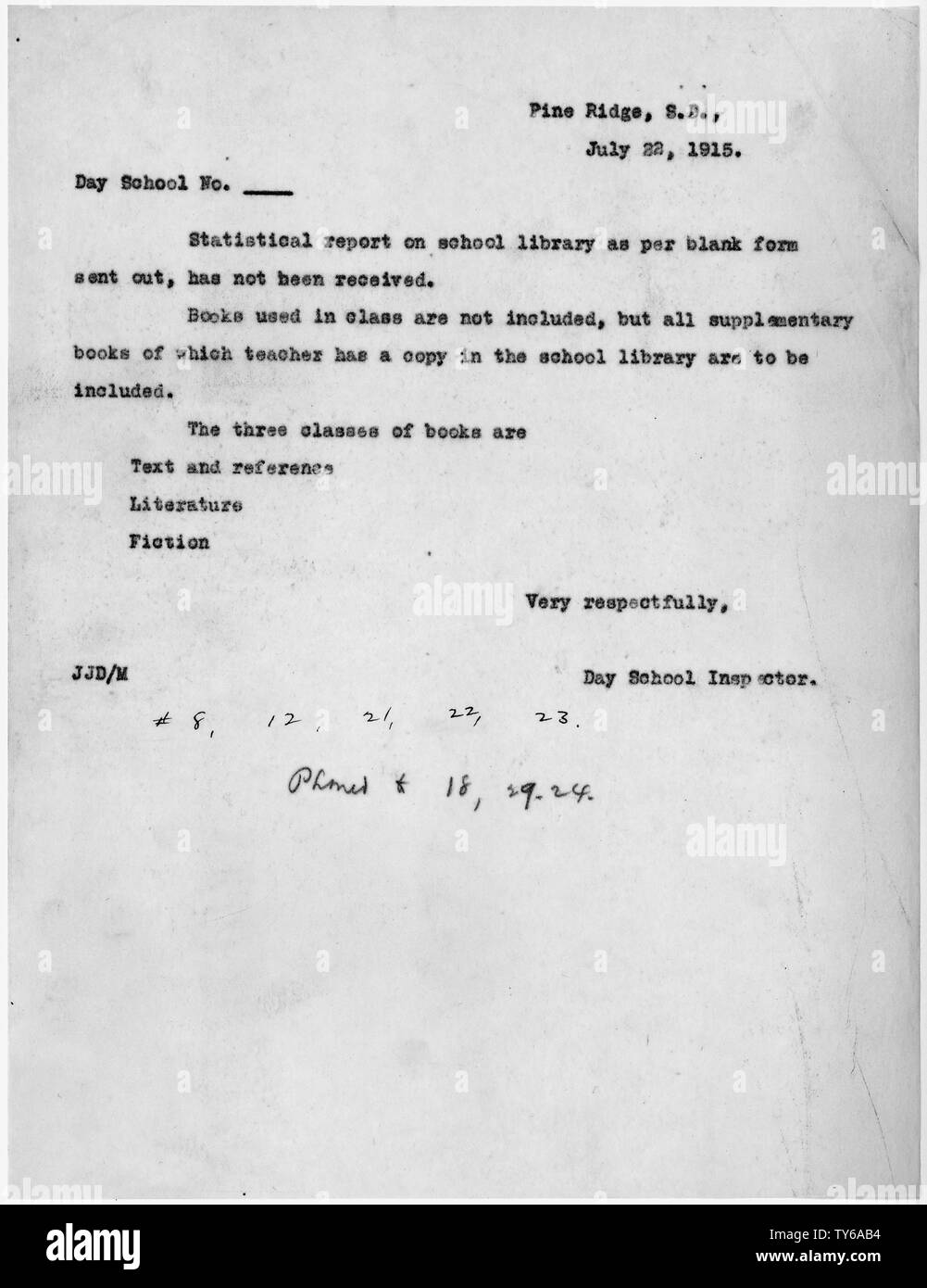 J.J. Duncan pour les écoles de jour Numéro 8, 12, 21, 22, et 23. Banque D'Images