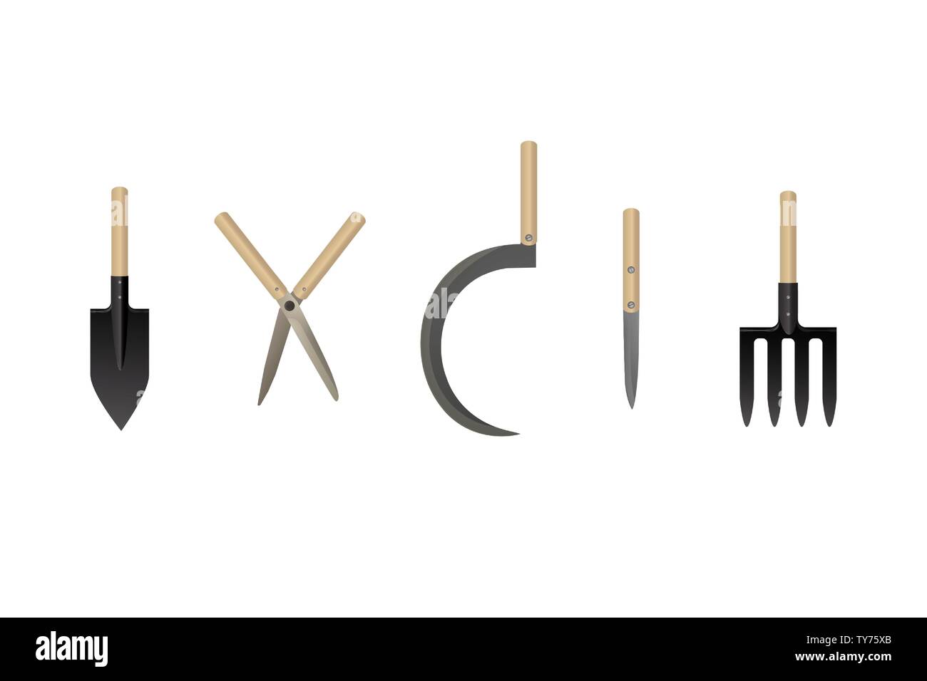 Outils de jardin. Vector illustration. Fourche, pelle, sécateur la charrue et le couteau Illustration de Vecteur